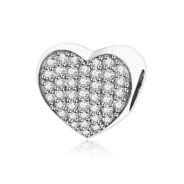 .925 Sterling Silver Pink Red Heart Charm Bead Fit Original Pandora Charm Bracelet