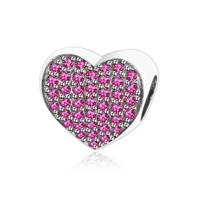 .925 Sterling Silver Pink Red Heart Charm Bead Fit Original Pandora Charm Bracelet