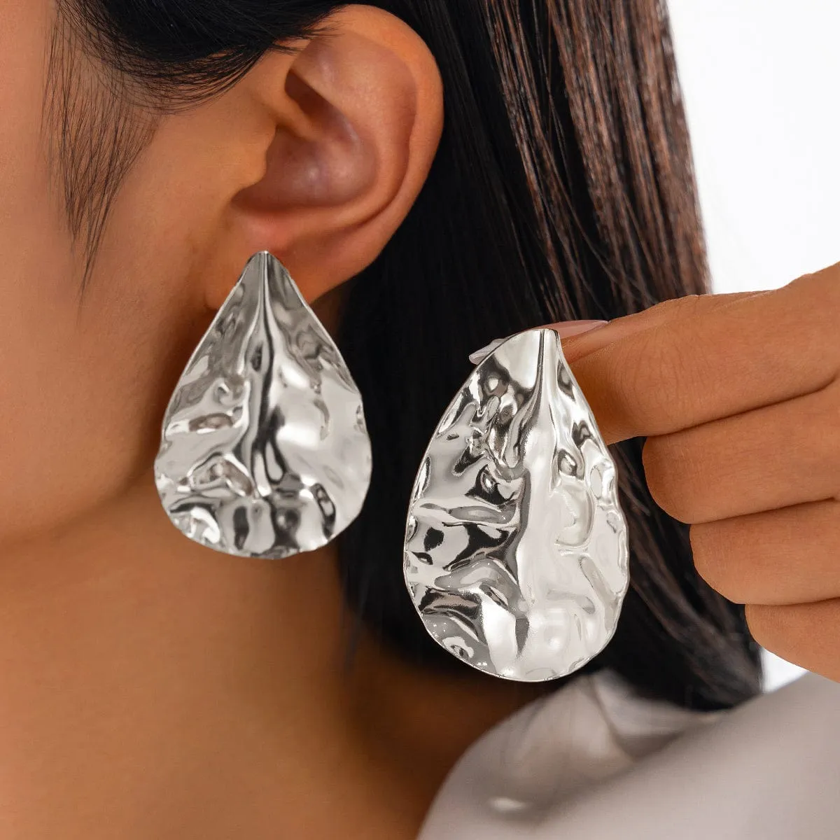 Abstract Chunky Textured Waterdrop Stud Earrings