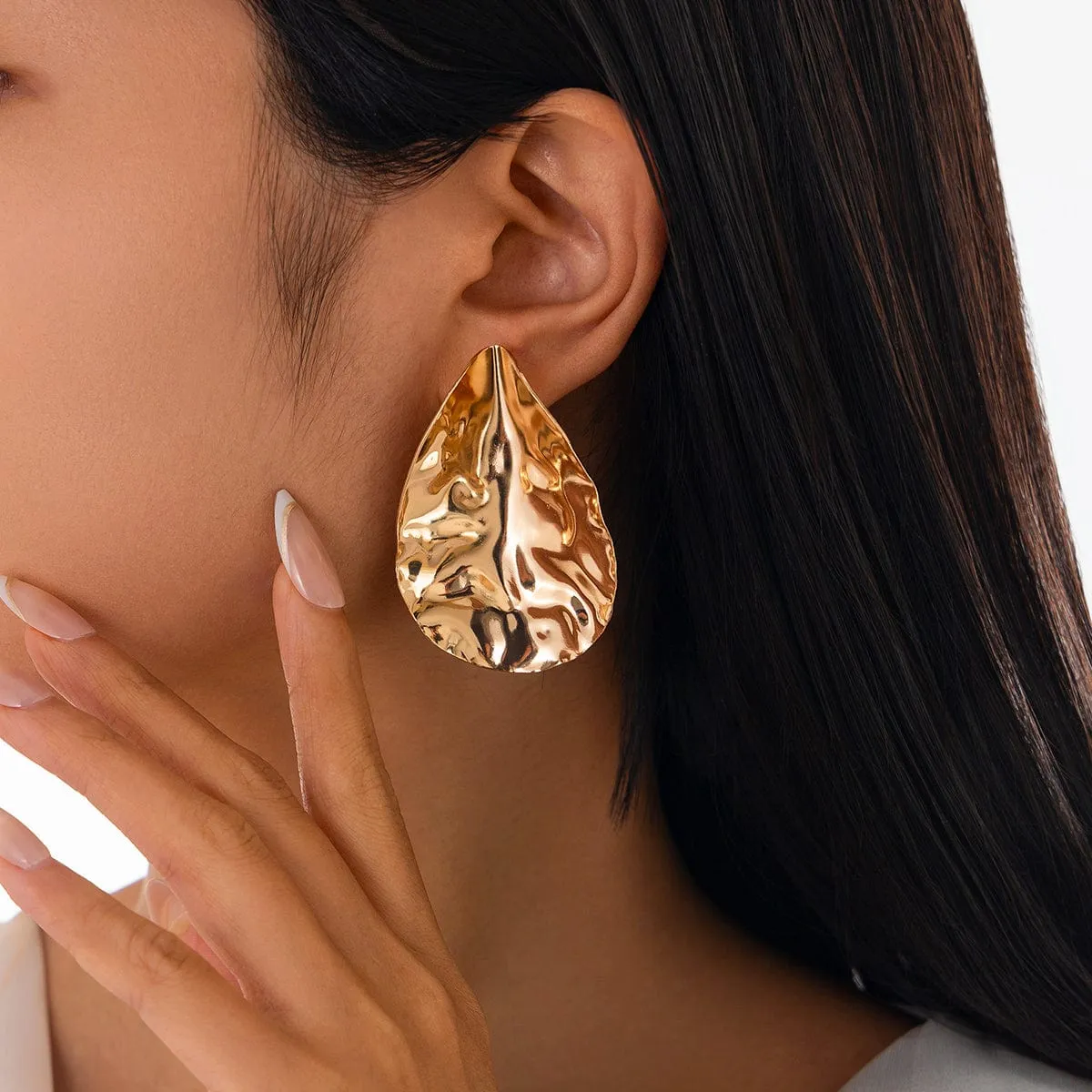 Abstract Chunky Textured Waterdrop Stud Earrings