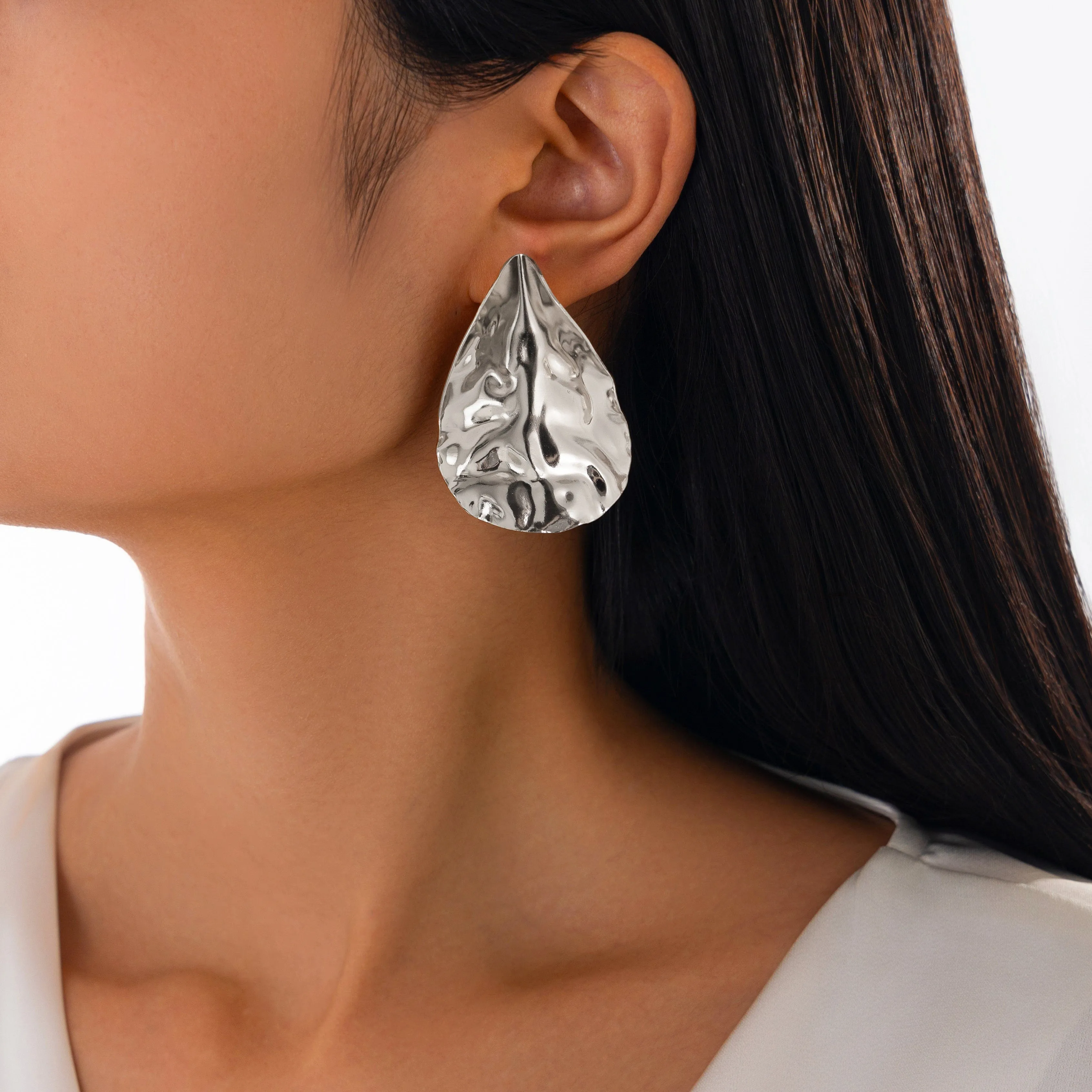 Abstract Chunky Textured Waterdrop Stud Earrings