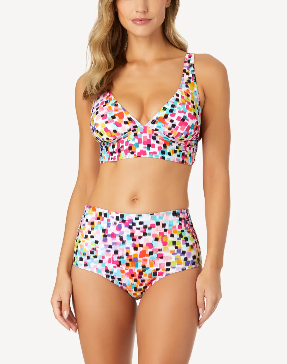 Abstract Dot Shirred Band Bikini Top