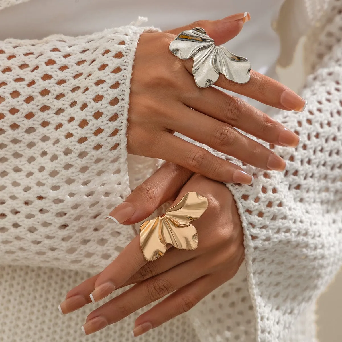 Abstract Gold Silver Plated Glossy flower Ring