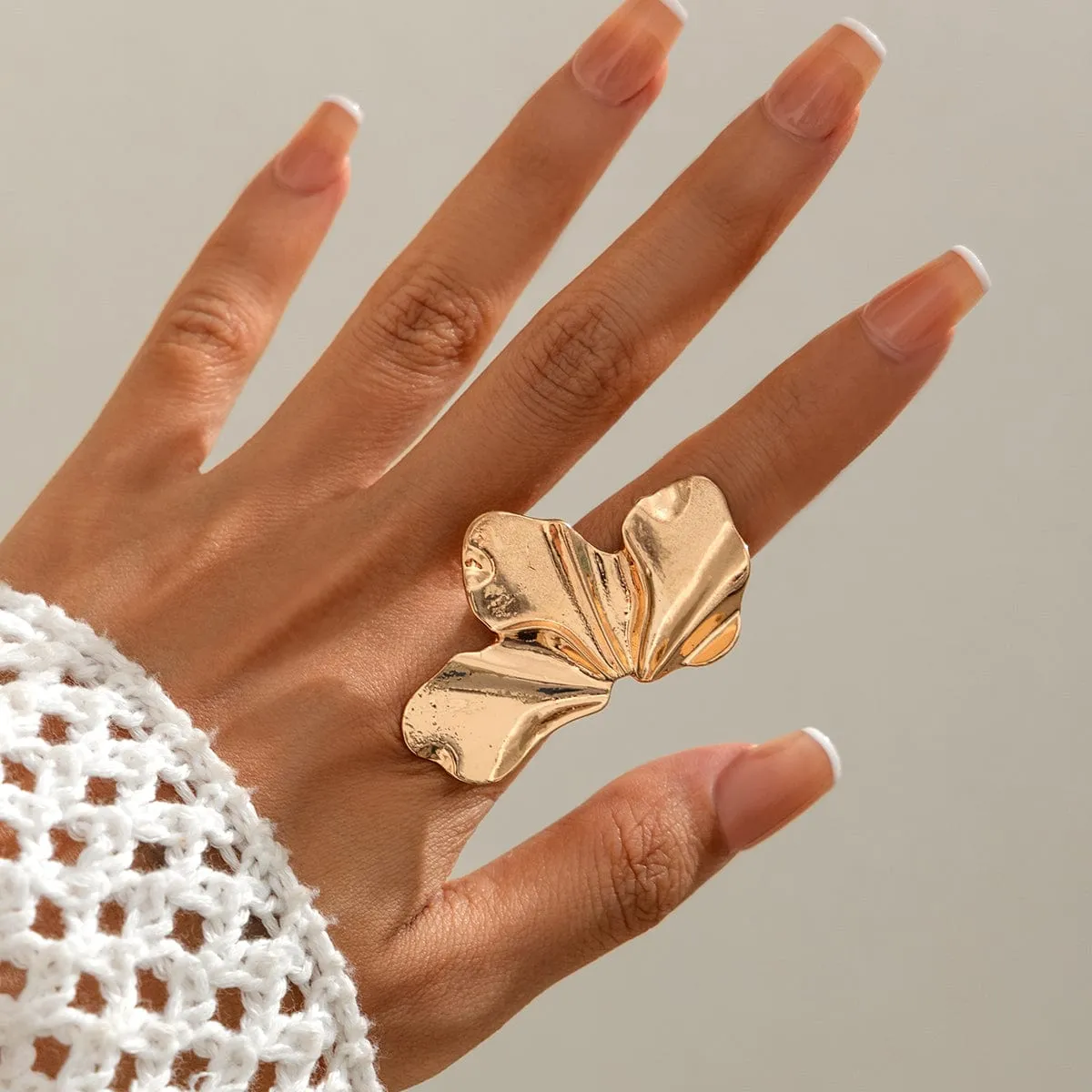 Abstract Gold Silver Plated Glossy flower Ring