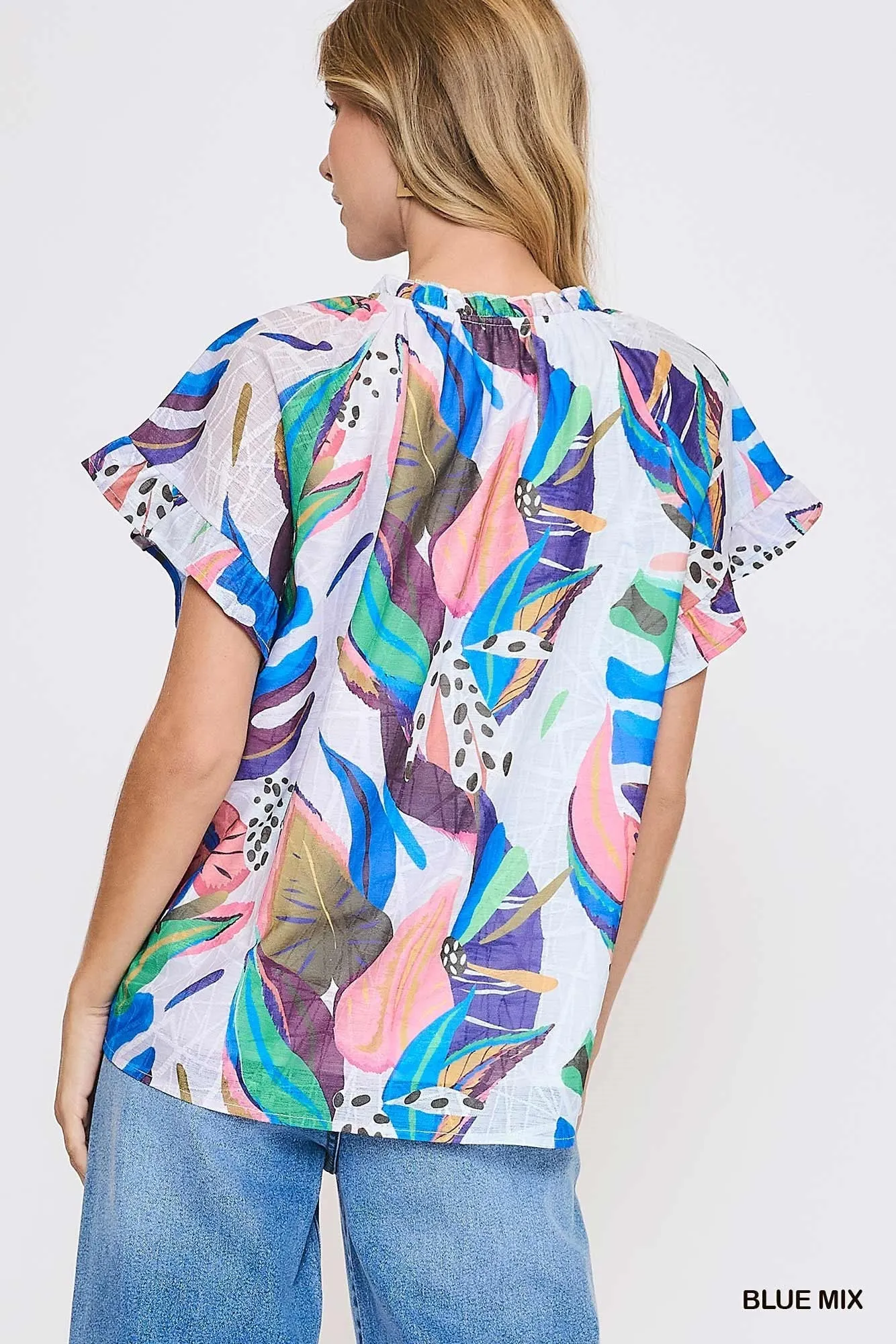 Abstract Print Top with Flutter Sleeves