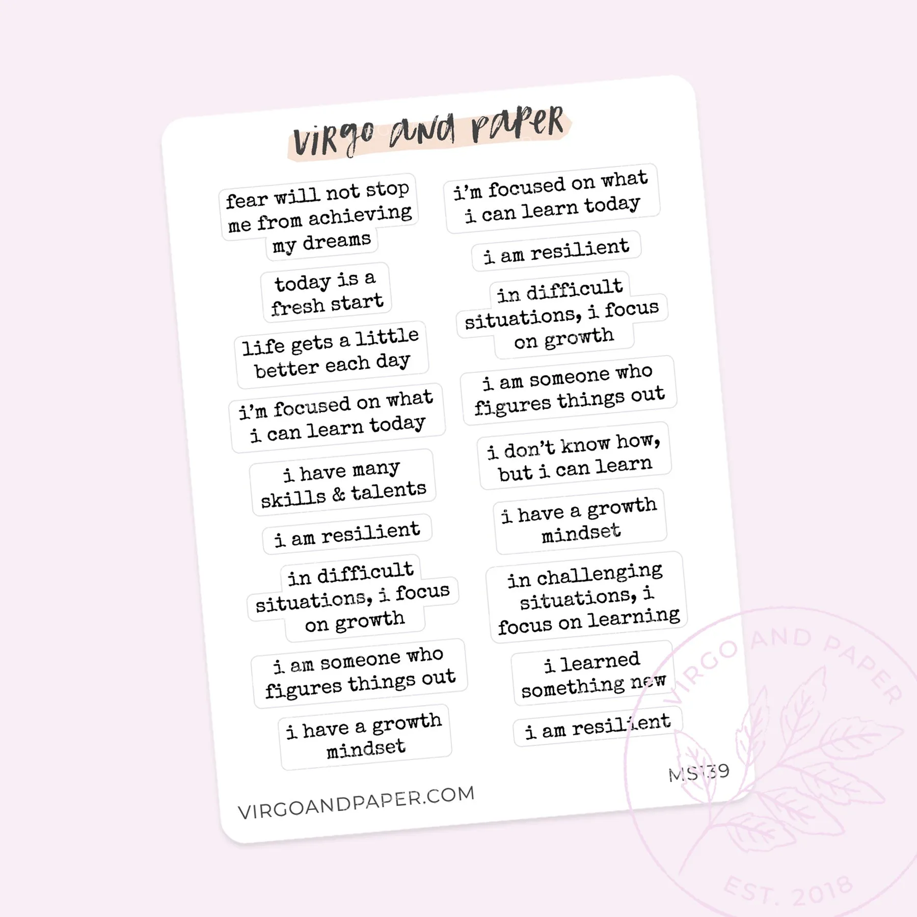 Affirmation Planner Stickers - Learn & Grow