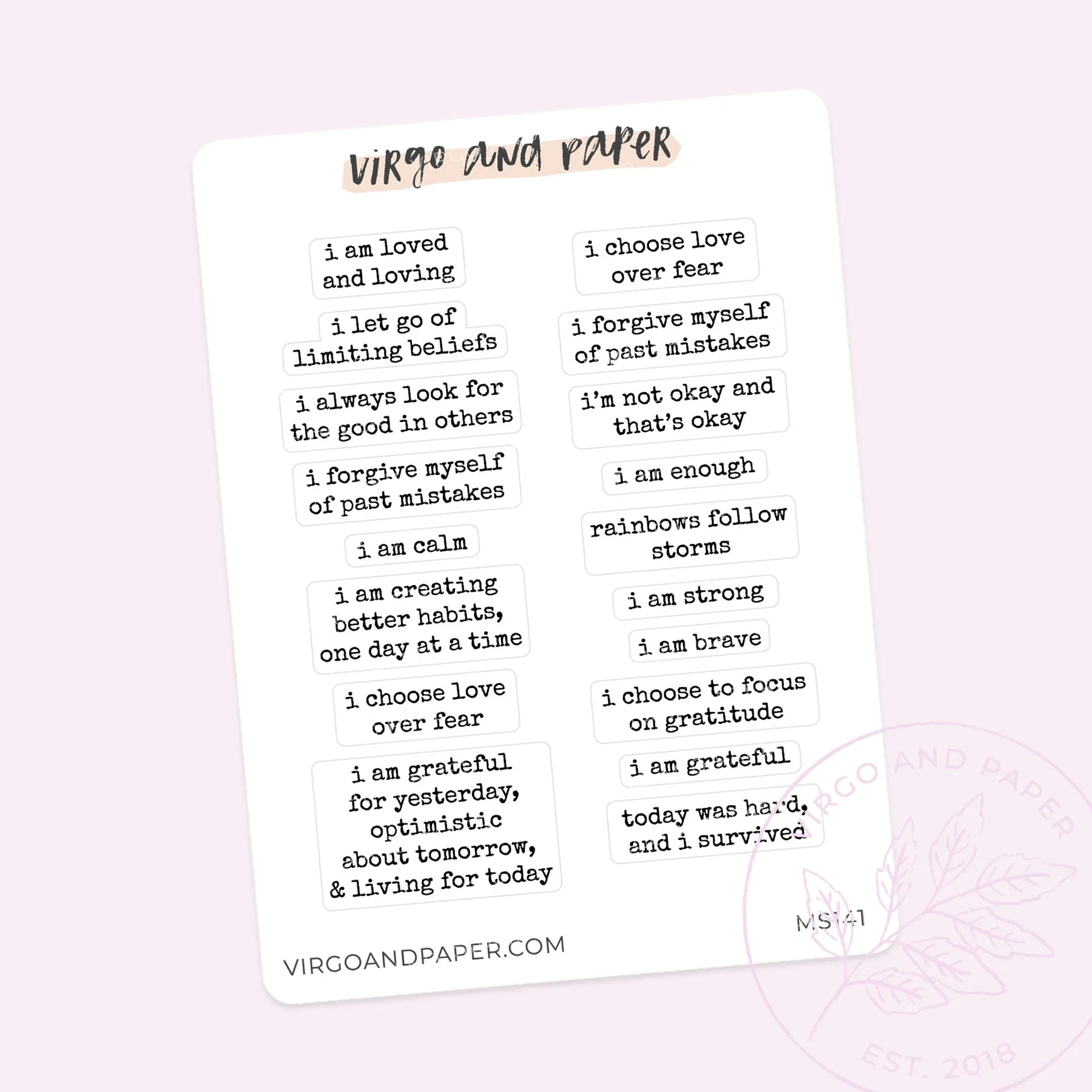 Affirmation Planner Stickers - Strength in Hard Times