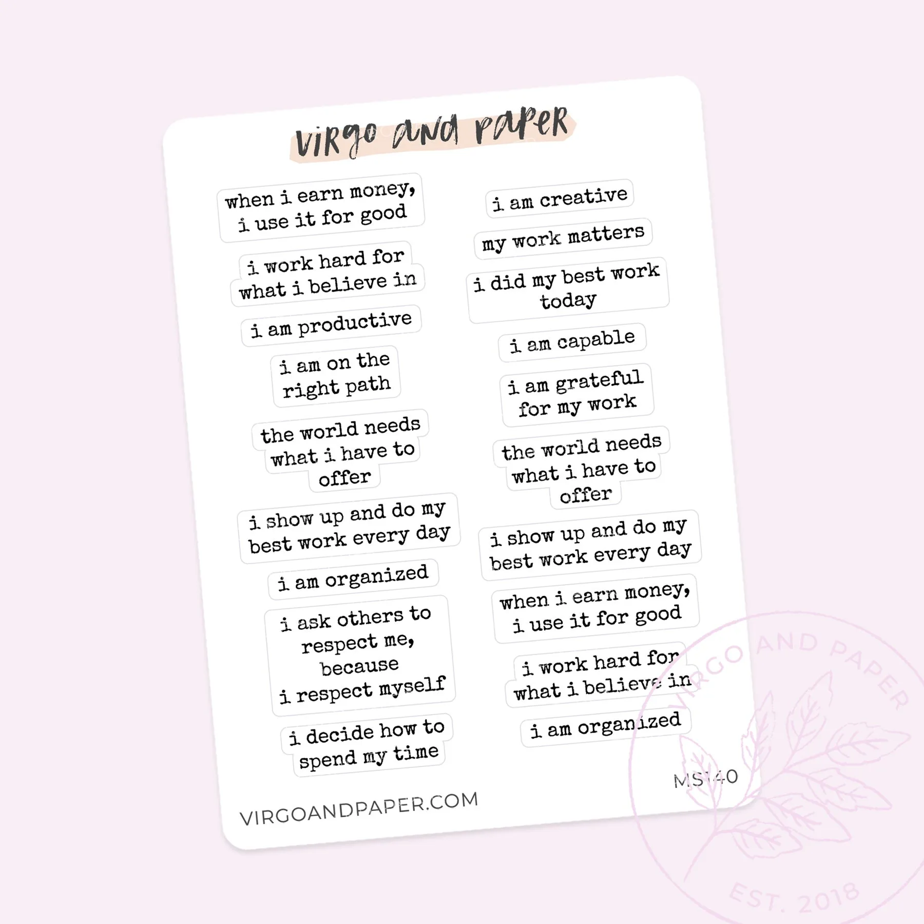 Affirmation Planner Stickers - Work & Money