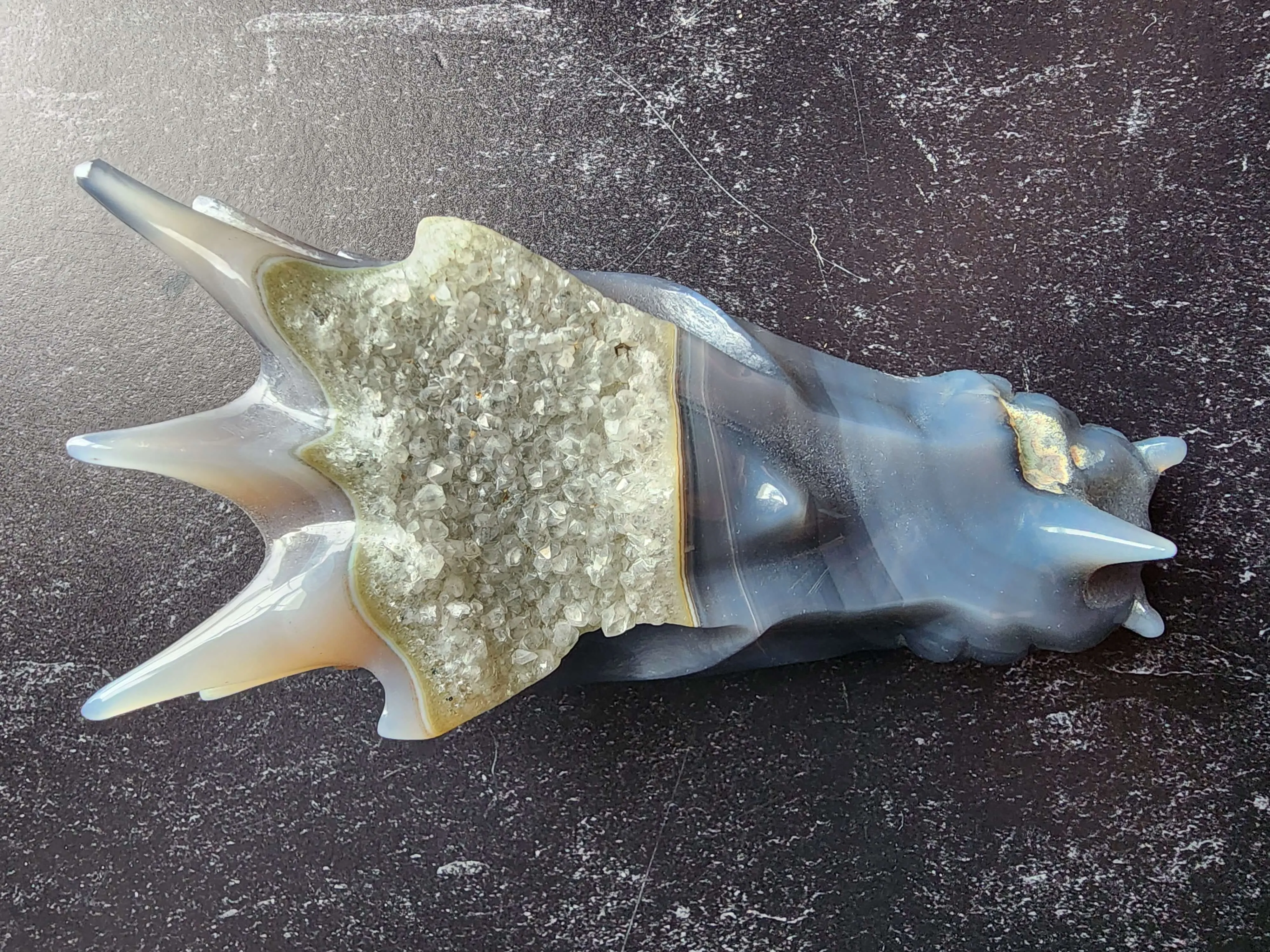 Agate Dragon Head with Druzy