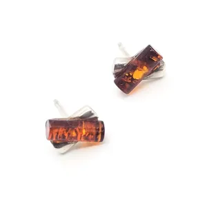 Amber sterling silver X abstract stud post earrings
