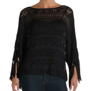 &quot;LAUREN RALPH LAUREN&quot; BLACK CROCHET SWEATER PONCHO TASSEL SLEEVE SIZE: XXS NWT