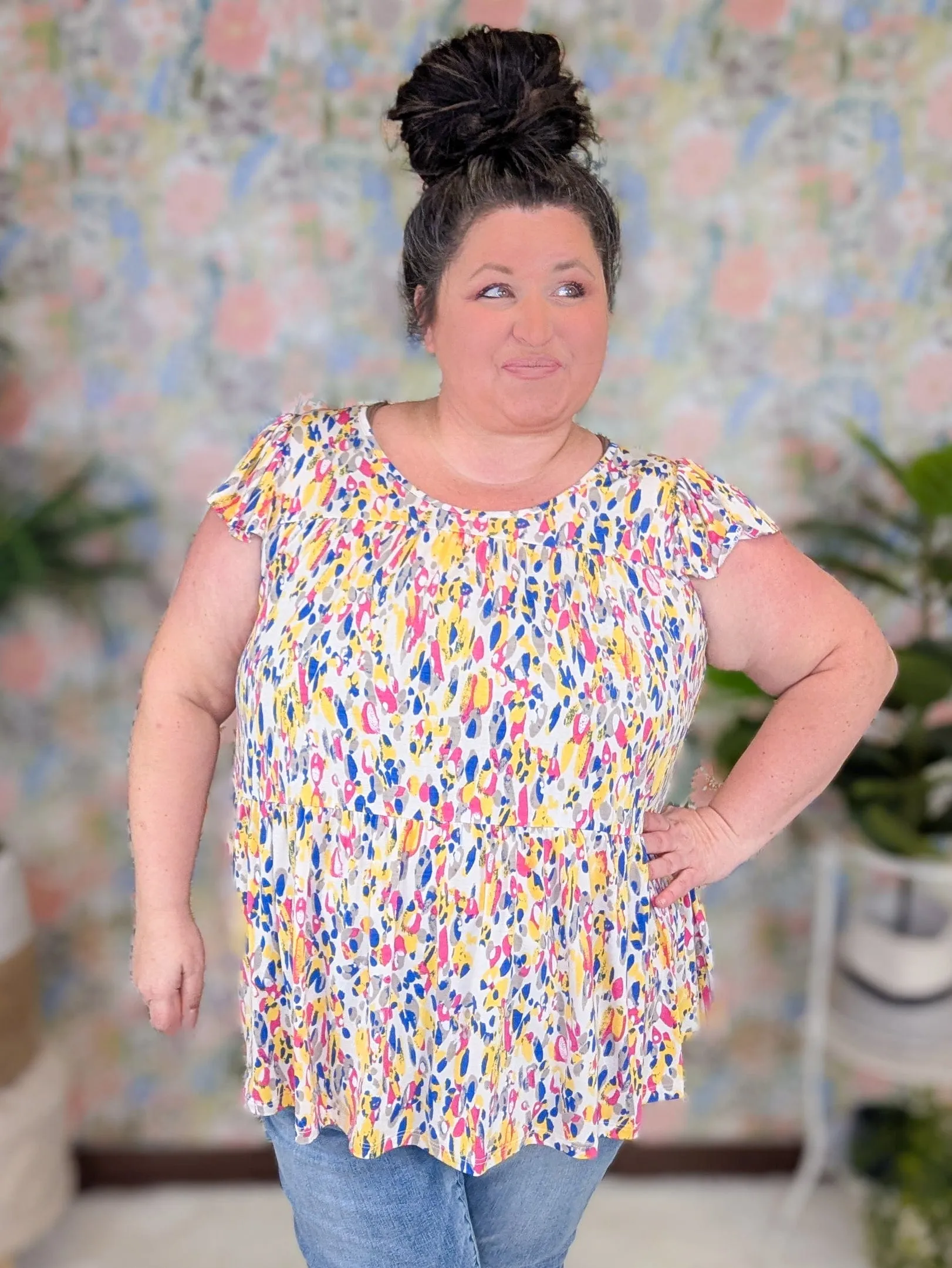 Anissa Abstract Print Tiered Top (4colors)
