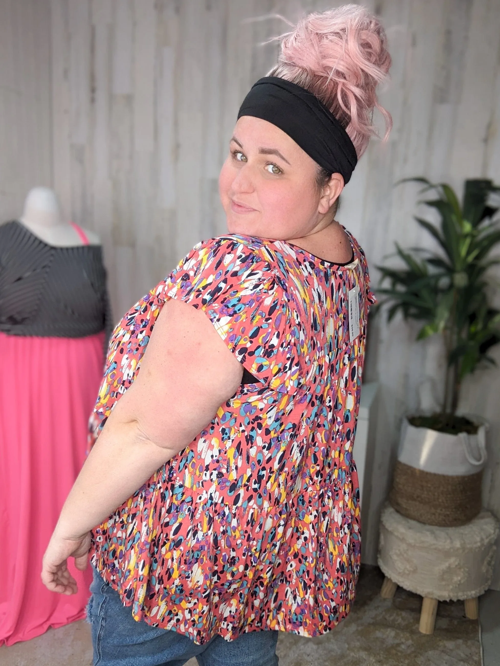 Anissa Abstract Print Tiered Top (4colors)
