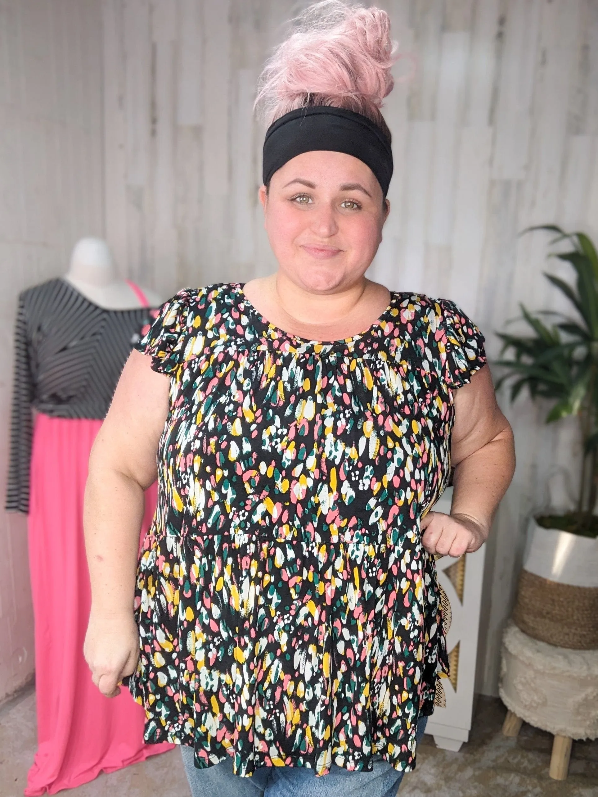 Anissa Abstract Print Tiered Top (4colors)