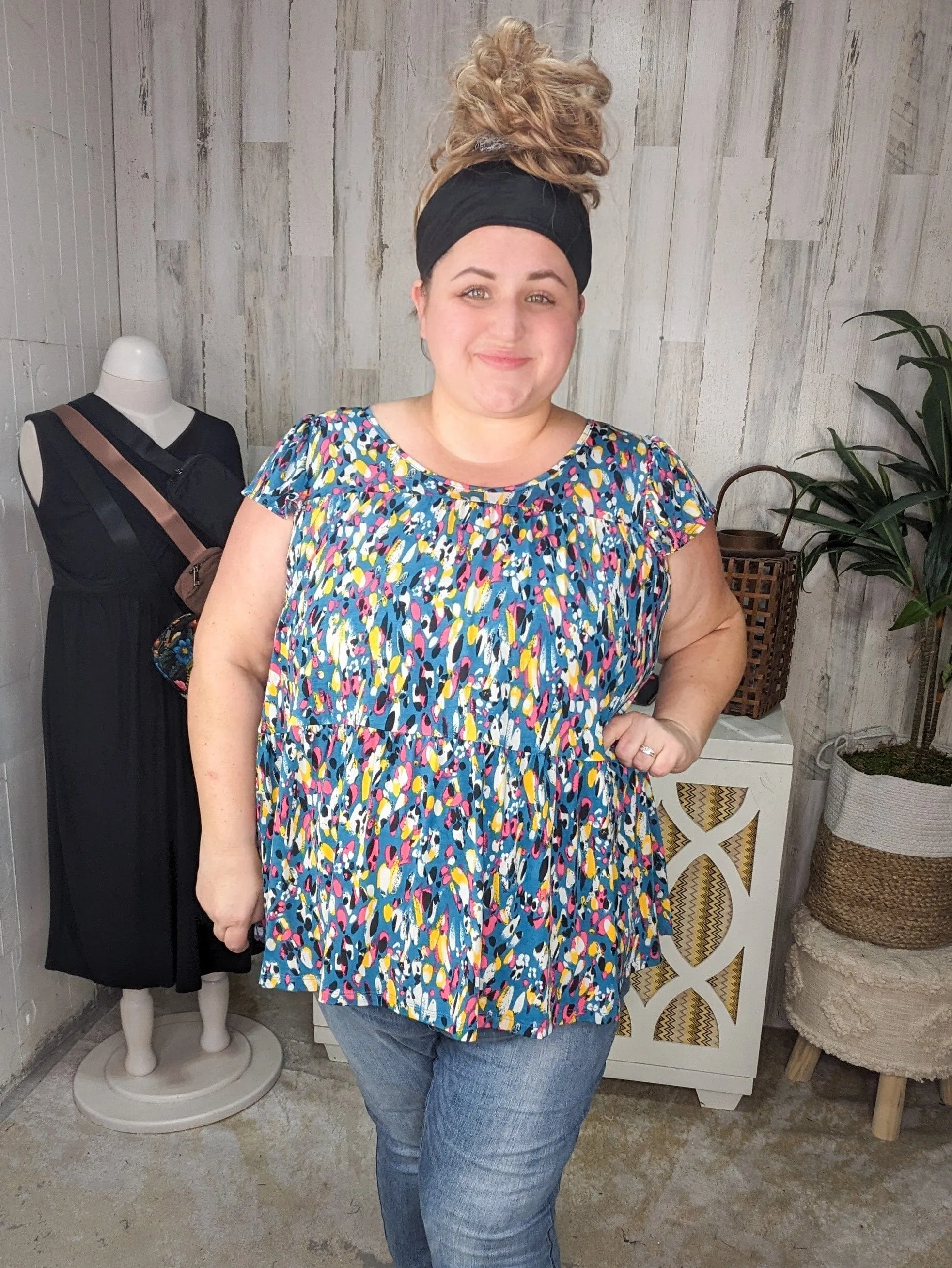 Anissa Abstract Print Tiered Top (4colors)