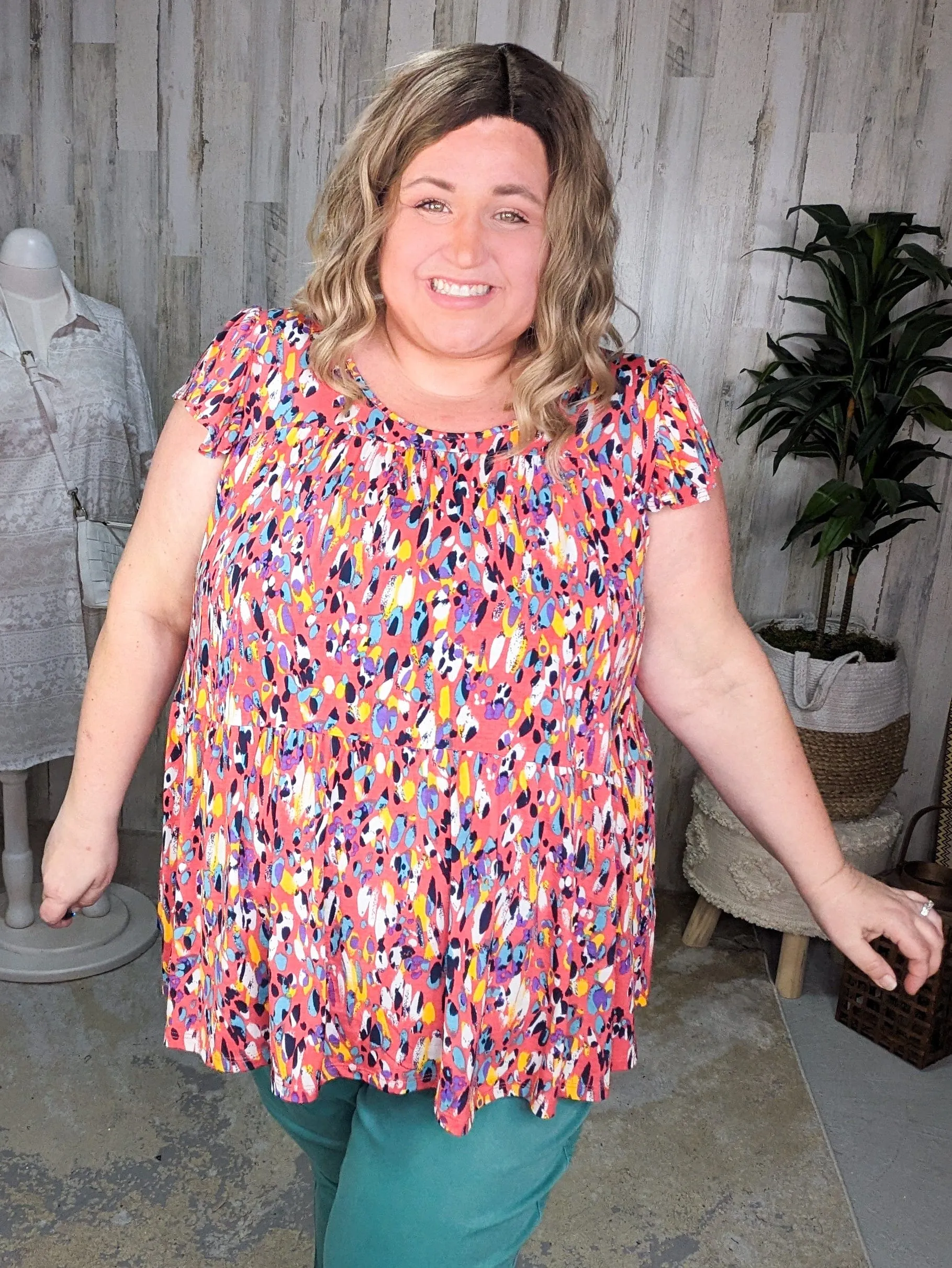 Anissa Abstract Print Tiered Top (4colors)
