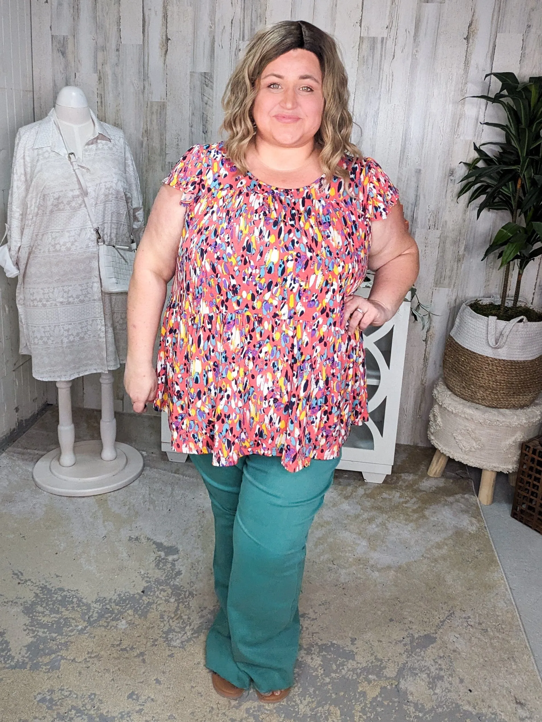 Anissa Abstract Print Tiered Top (4colors)