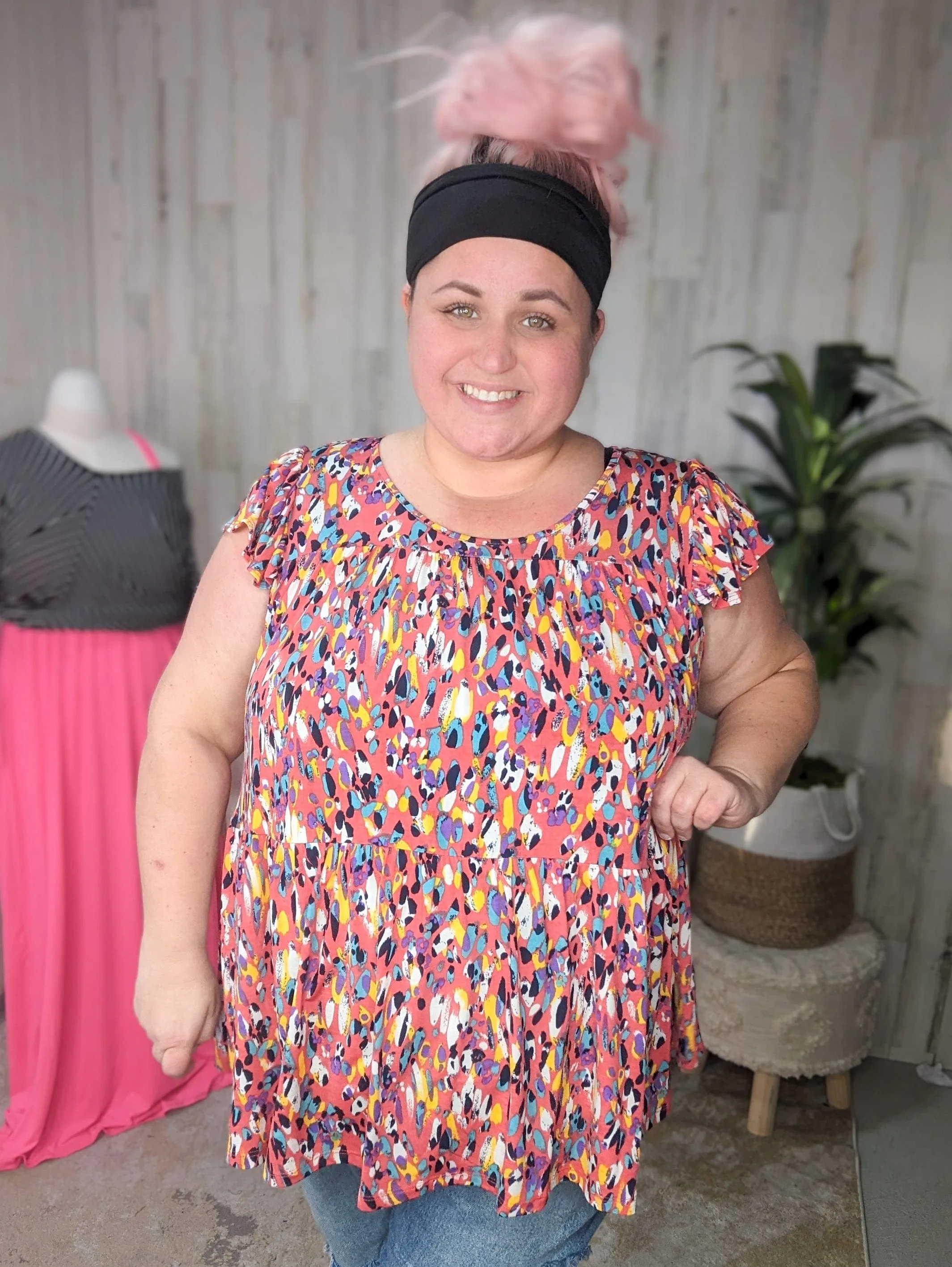 Anissa Abstract Print Tiered Top (4colors)