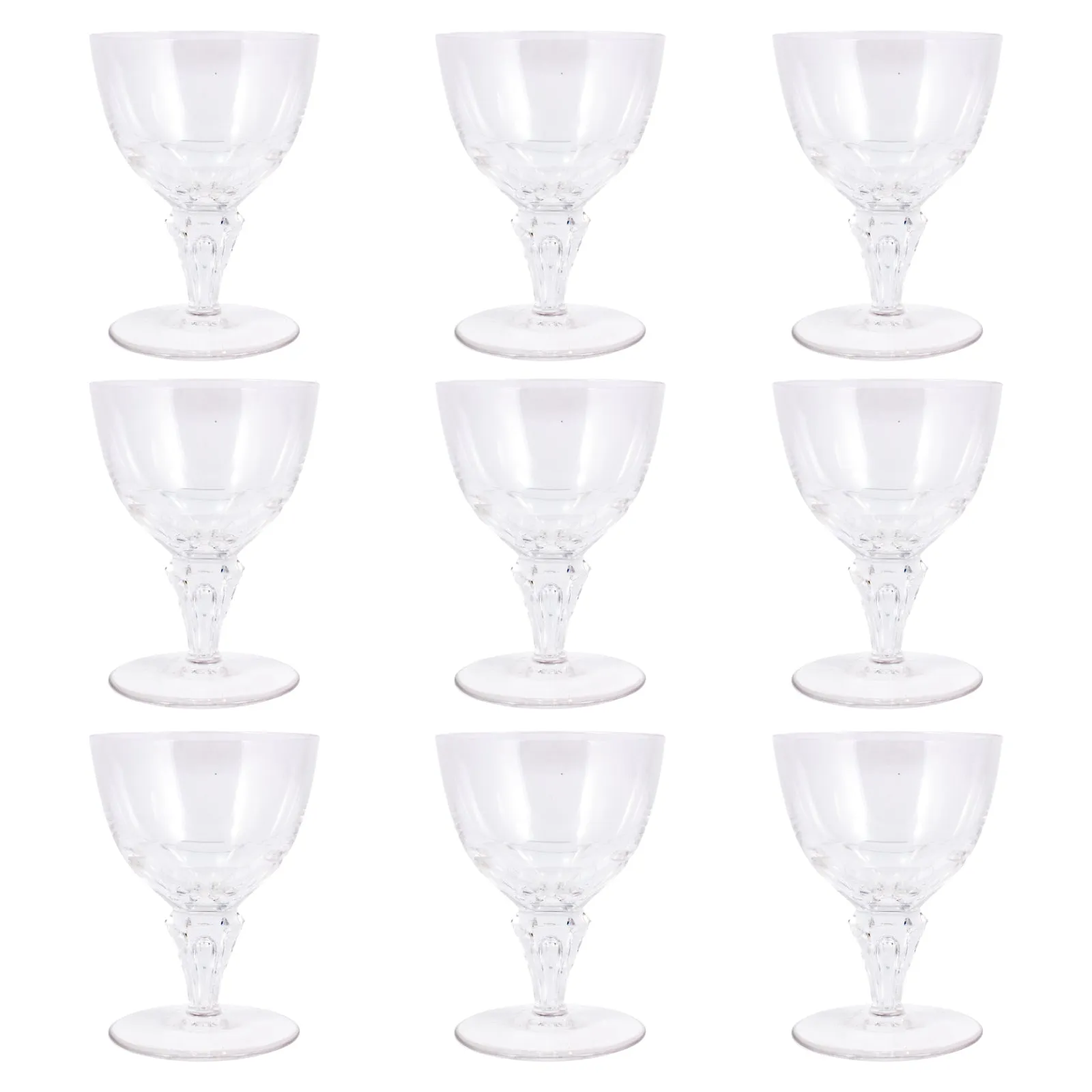 Antique French Petite Cut Crystal Faceted Glasses | Set of 9