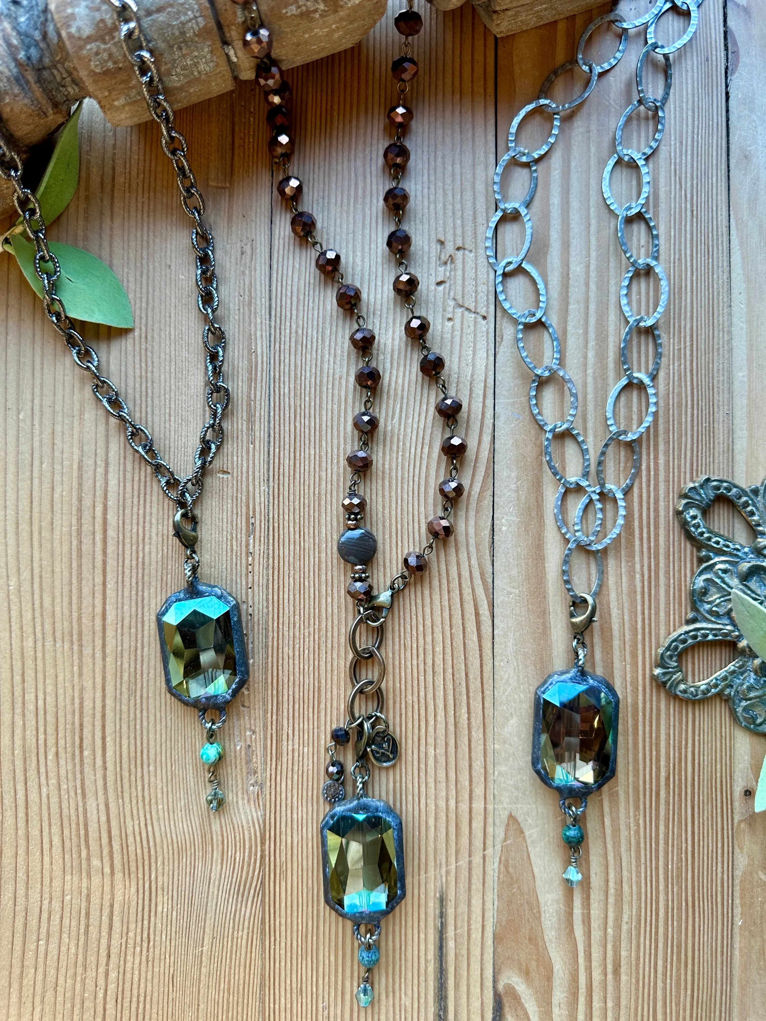 Autumn Spice Green Soldered Crystal Pendant