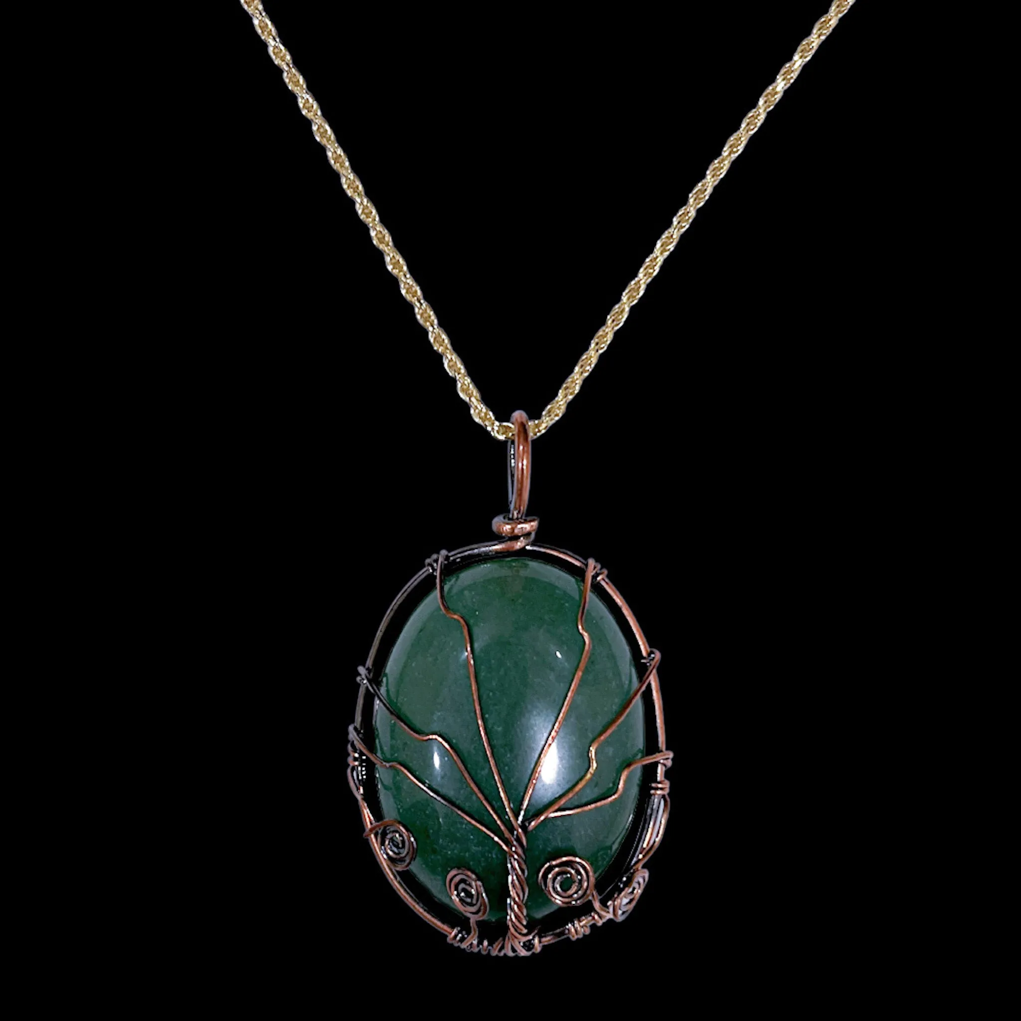 Aventurine Crystal Oval "Tree of Life" Cabochon Necklace