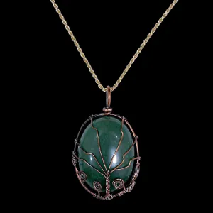 Aventurine Crystal Oval "Tree of Life" Cabochon Necklace