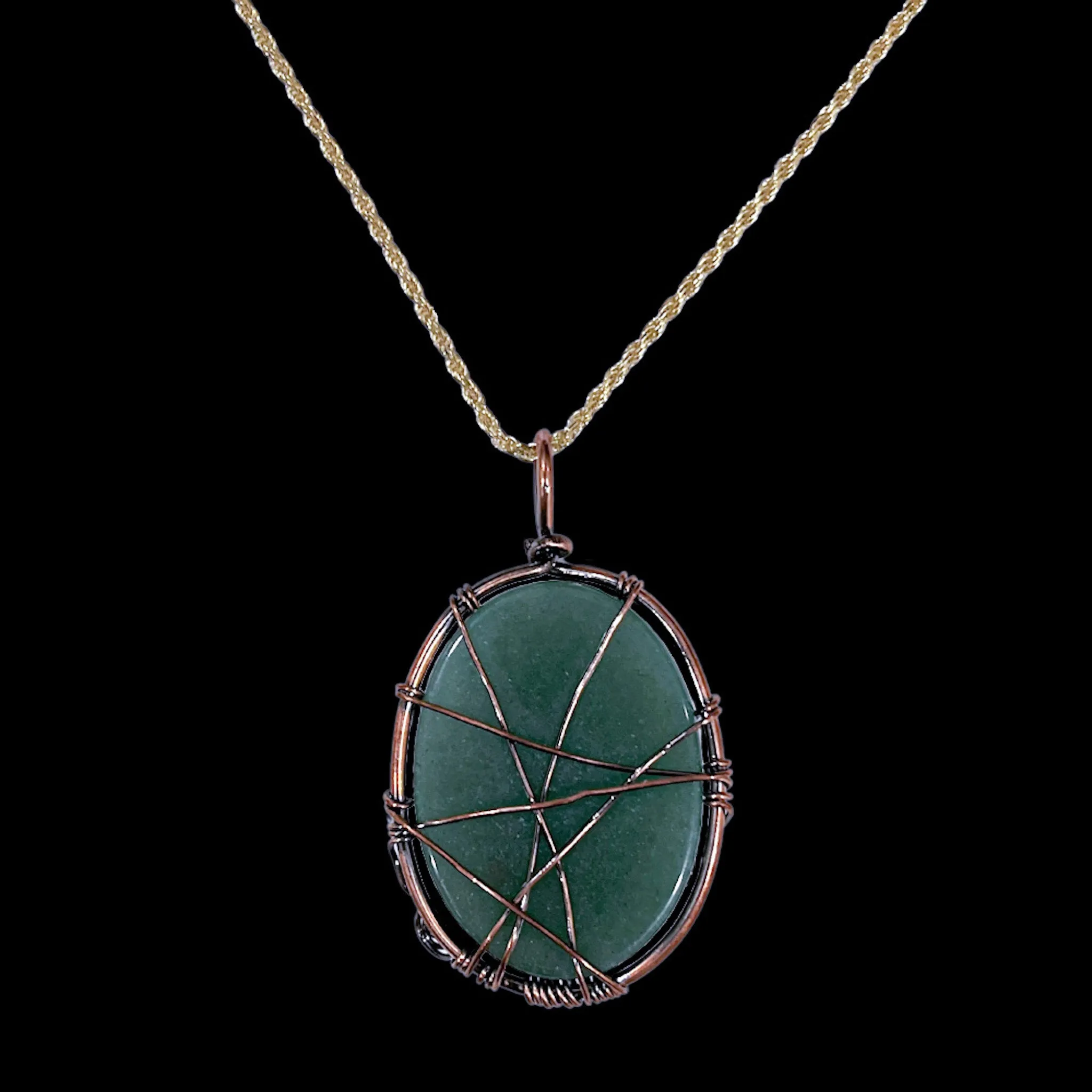 Aventurine Crystal Oval "Tree of Life" Cabochon Necklace
