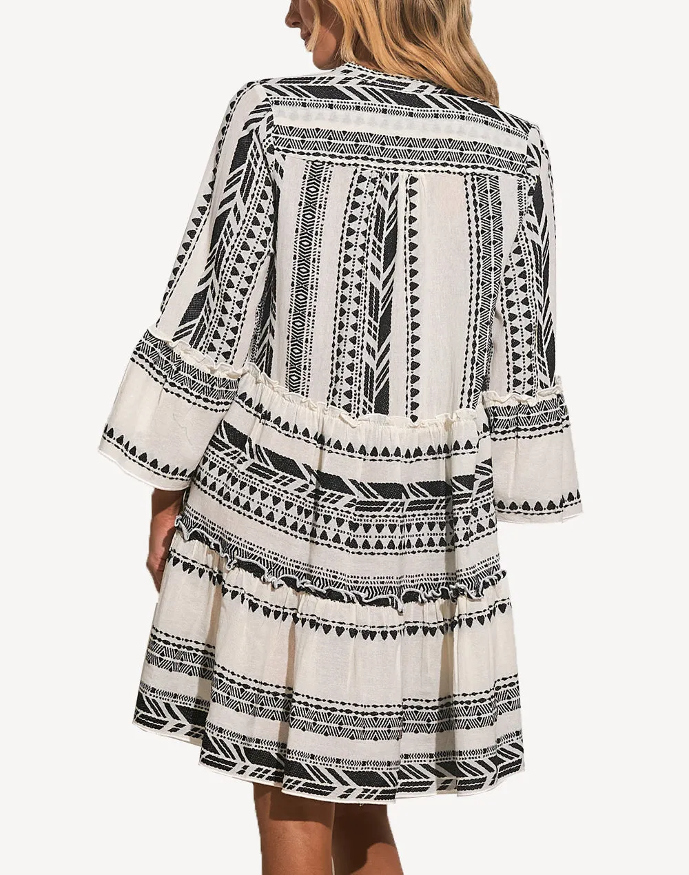 Aztec A Line Long Sleeve Short Dress