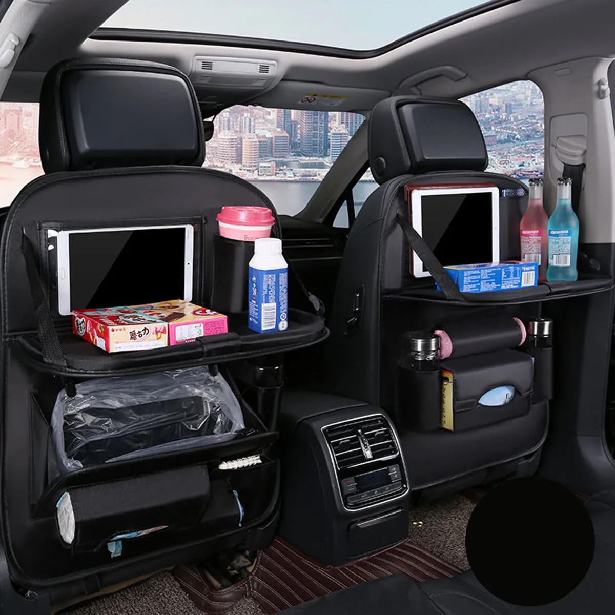 Backseat Organizer With Tablet Holder PU Leather, Custom Fit For Your Cars, Backseat Car Organizer, Car Seat Back Protectors Kick With Foldable Table Tray Car Seat Organizer, Car Accessories FD15987