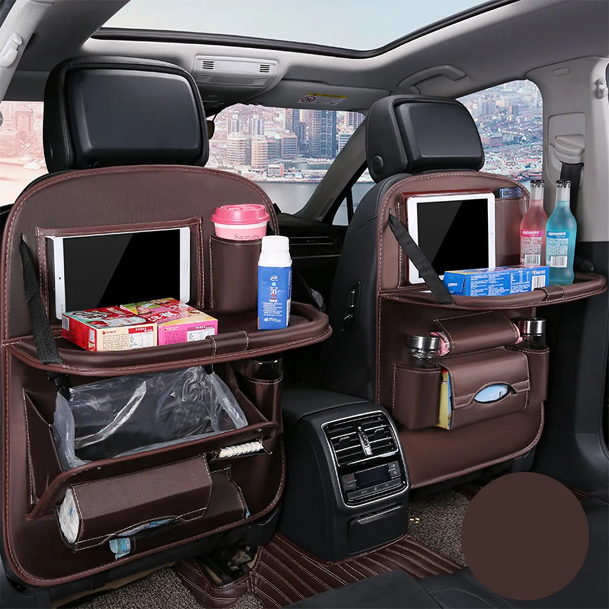 Backseat Organizer With Tablet Holder PU Leather, Custom Fit For Your Cars, Backseat Car Organizer, Car Seat Back Protectors Kick With Foldable Table Tray Car Seat Organizer, Car Accessories FD15987