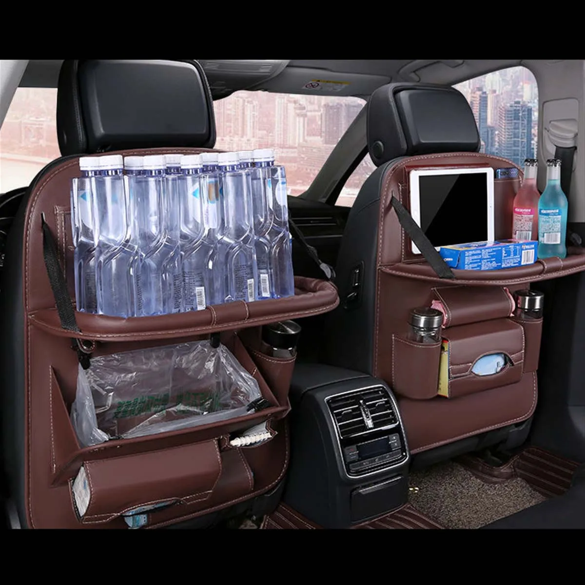 Backseat Organizer With Tablet Holder PU Leather, Custom Fit For Your Cars, Backseat Car Organizer, Car Seat Back Protectors Kick With Foldable Table Tray Car Seat Organizer, Car Accessories FD15987