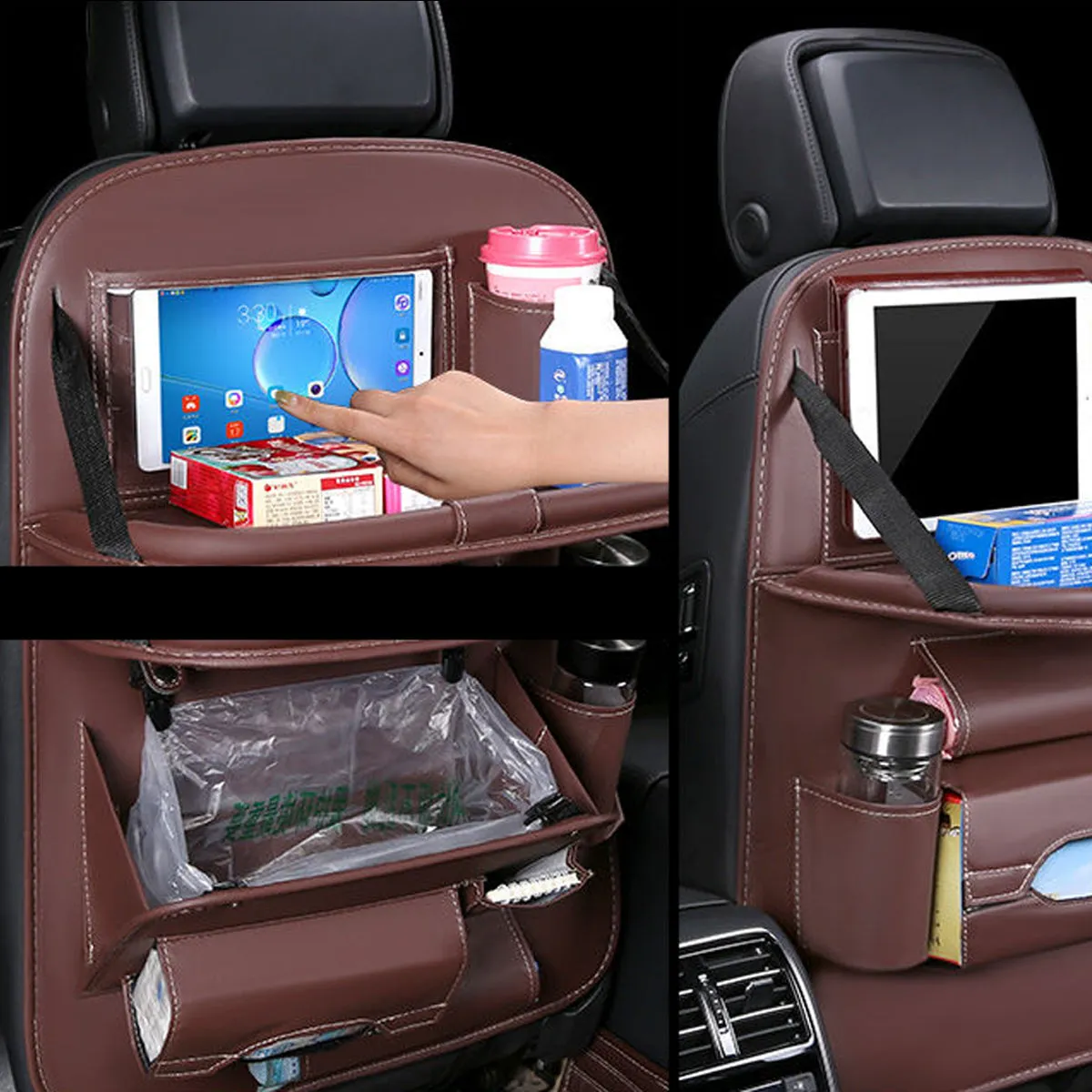 Backseat Organizer With Tablet Holder PU Leather, Custom Fit For Your Cars, Backseat Car Organizer, Car Seat Back Protectors Kick With Foldable Table Tray Car Seat Organizer, Car Accessories MB15987