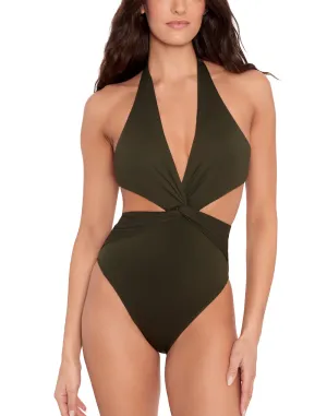Beach Club Solids Cutout Twist Halter One Piece