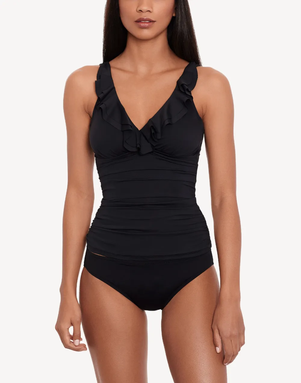 Beach Club Solids Ruffle Underwire Tankini Top