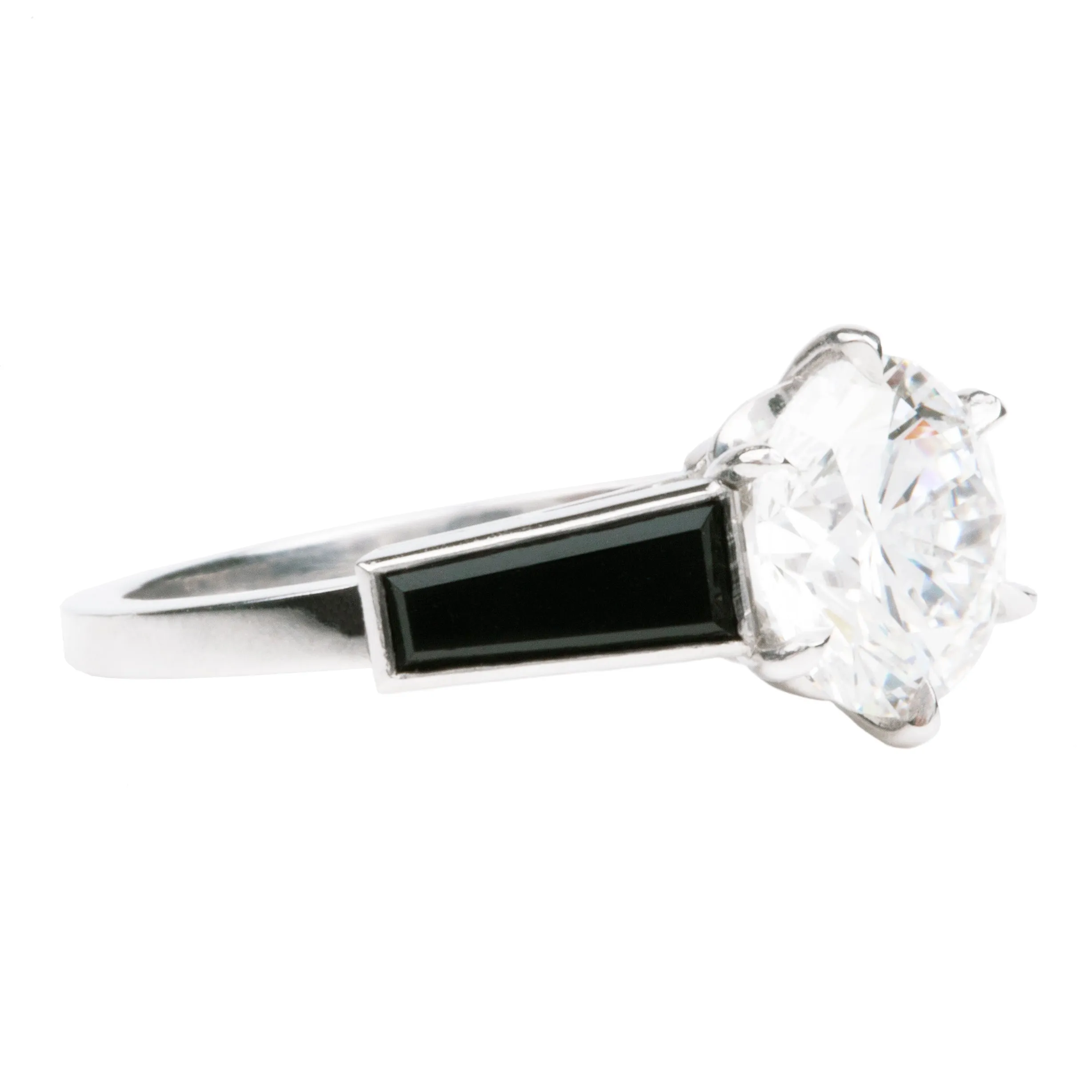 Bell & Bird Art Deco Inspired Onyx and Round Brilliant Cut Diamond Ring