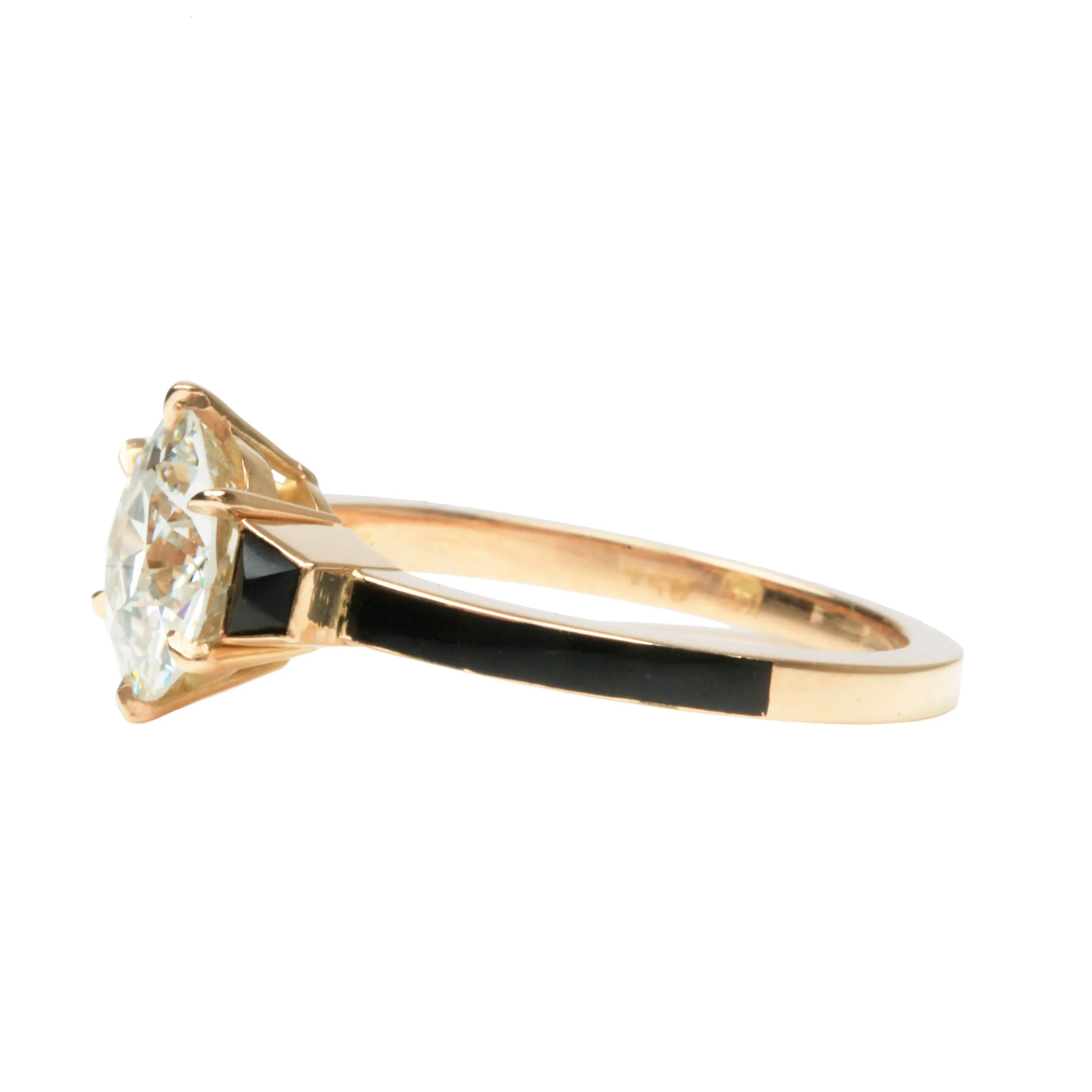 Bell & Bird Old European Cut Diamond Solitaire with Onyx and Enamel