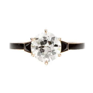 Bell & Bird Old European Cut Diamond Solitaire with Onyx and Enamel