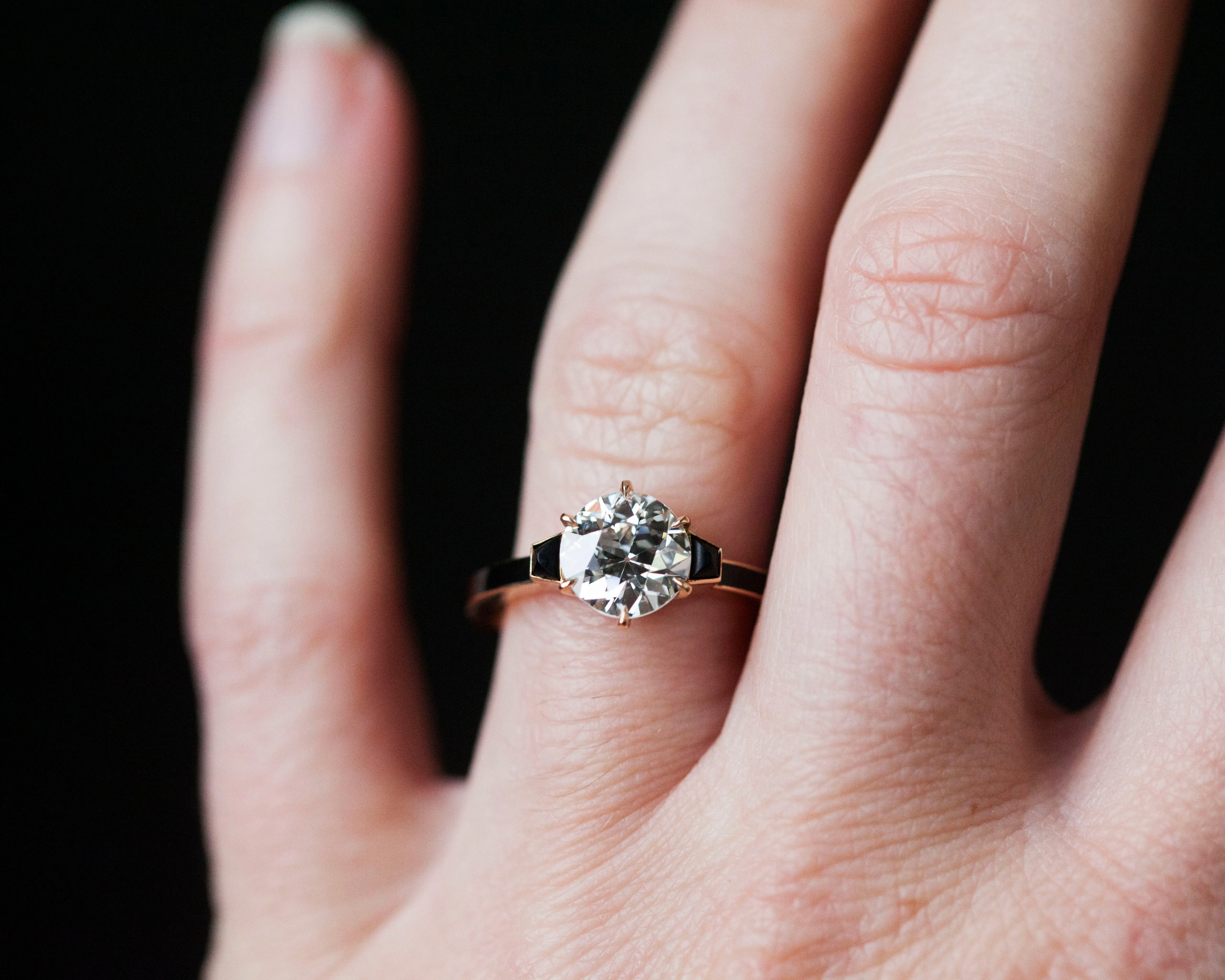 Bell & Bird Old European Cut Diamond Solitaire with Onyx and Enamel