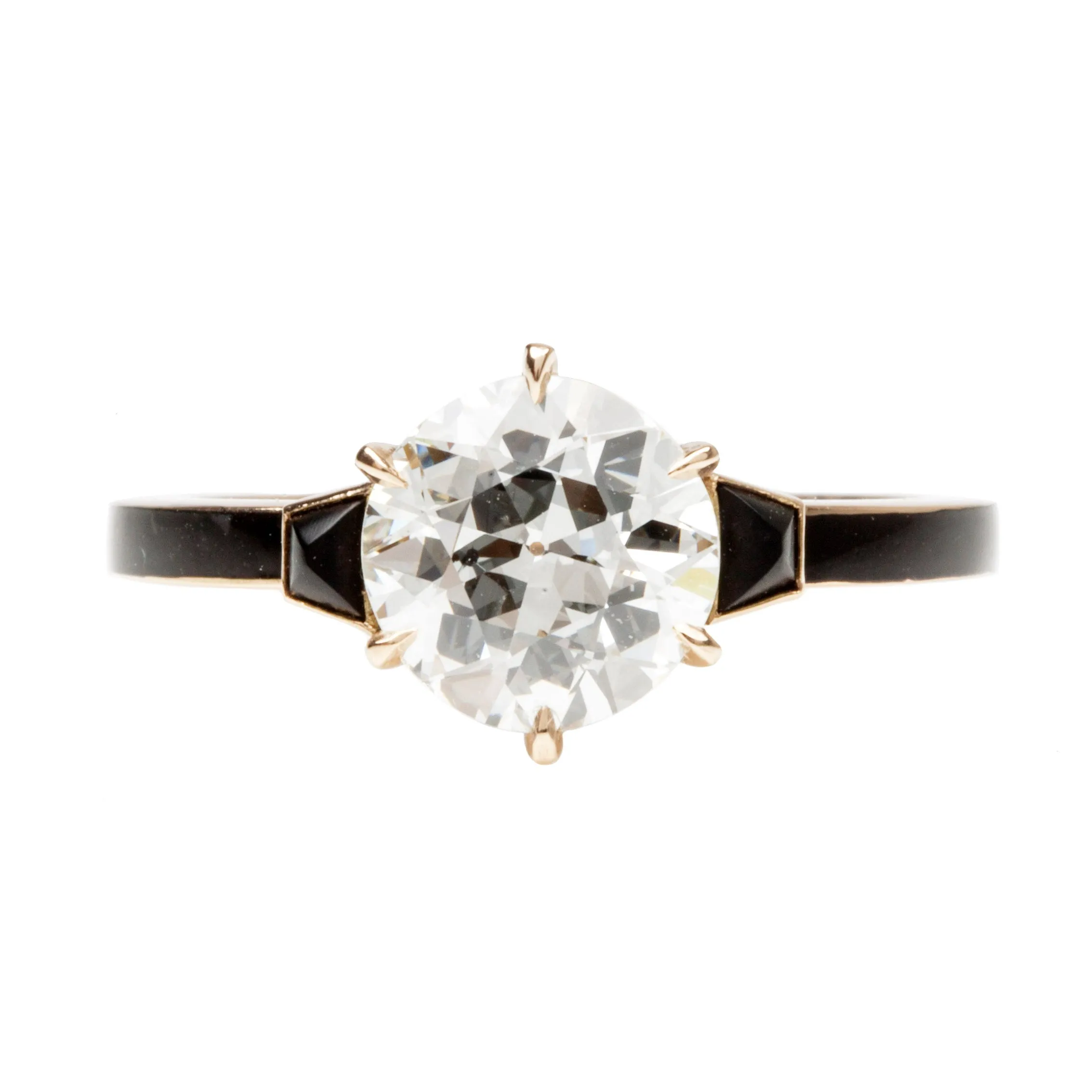 Bell & Bird Old European Cut Diamond Solitaire with Onyx and Enamel
