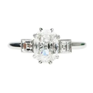 Bell & Bird Old mine Cut and Carré Cut Diamond Three Stone Ring