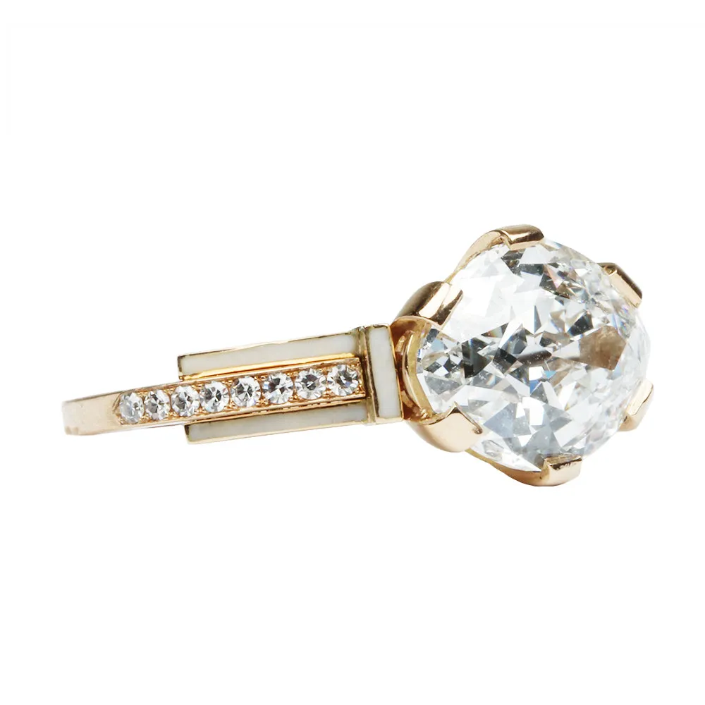 Bell & Bird Old Mine Cut Diamond on Triple Band with Enamel