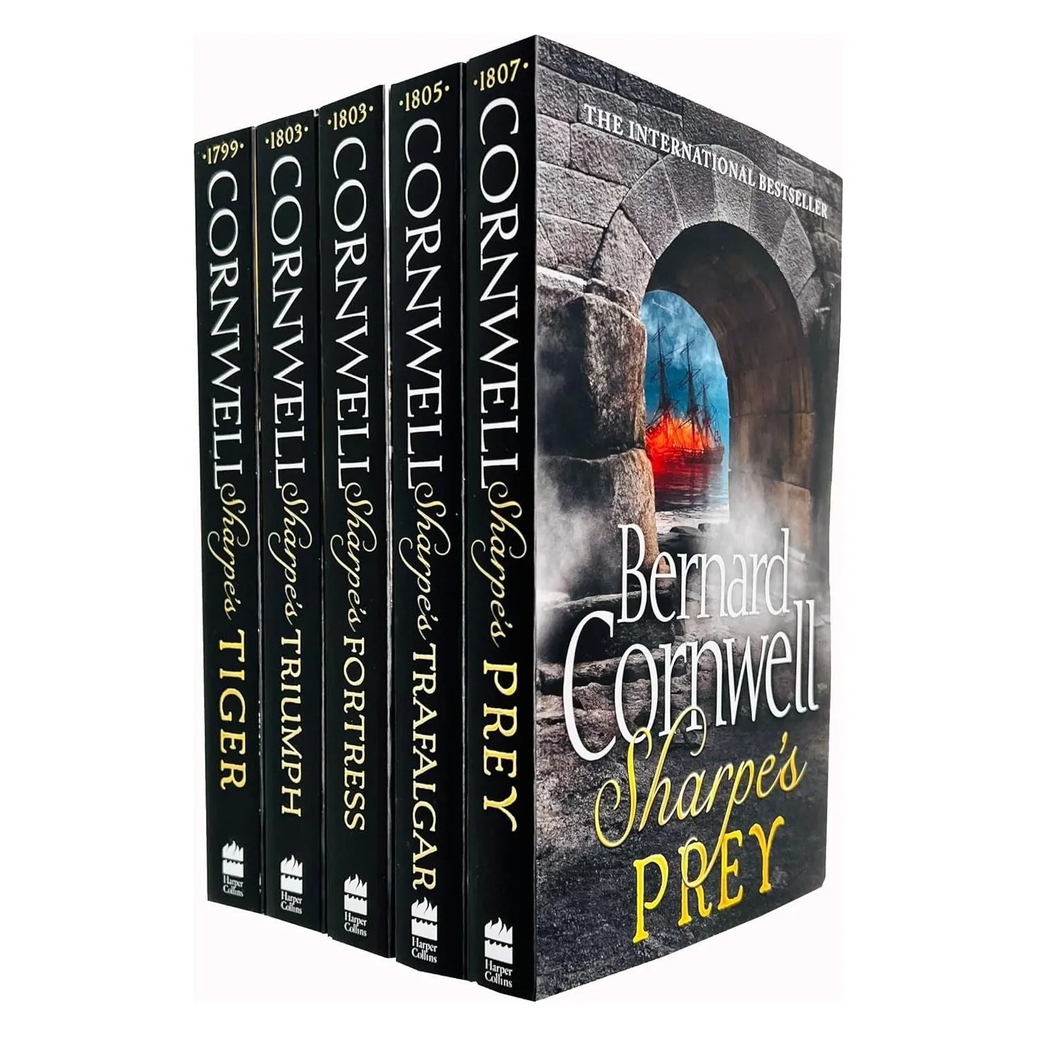 Bernard Cornwell The Sharpe Series 1 To 5 Books Collection Set (Tiger, Triumph, Fortress, Trafalgar, Prey)