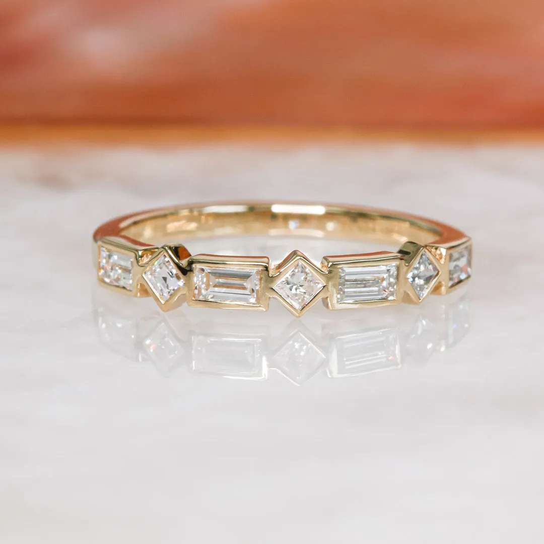 Bezel Square Diamonds Natural Baguettes cut Diamond Wedding Band