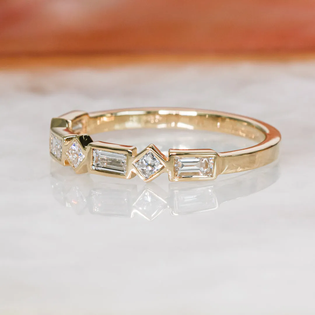 Bezel Square Diamonds Natural Baguettes cut Diamond Wedding Band