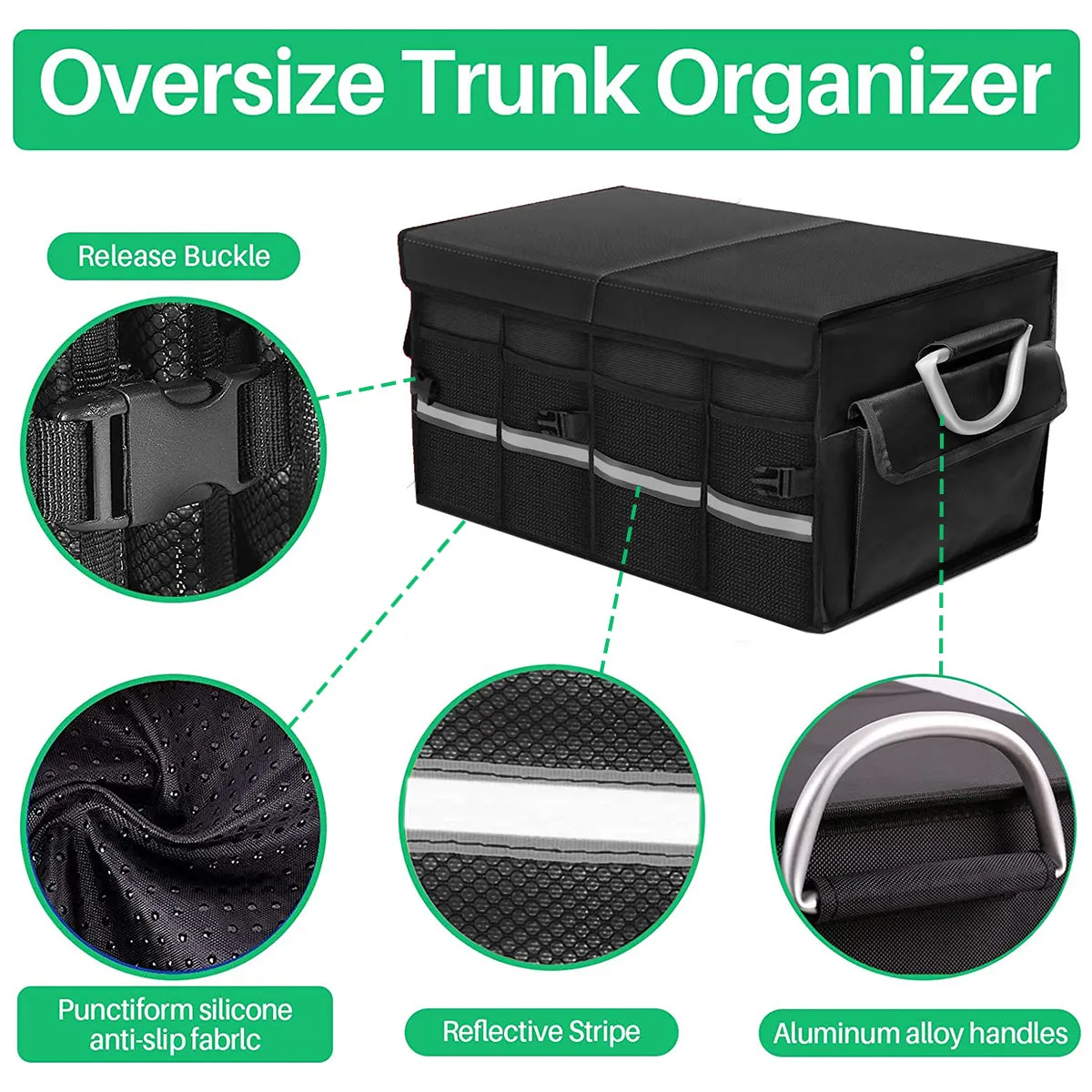 Big Trunk Organizer, Cargo Organizer SUV Trunk Storage Waterproof Collapsible Durable Multi Compartments JE12994