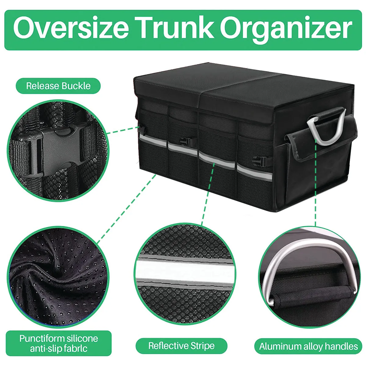 Big Trunk Organizer, Custom-Fit For Car, Cargo Organizer SUV Trunk Storage Waterproof Collapsible Durable Multi Compartments WaWQ253