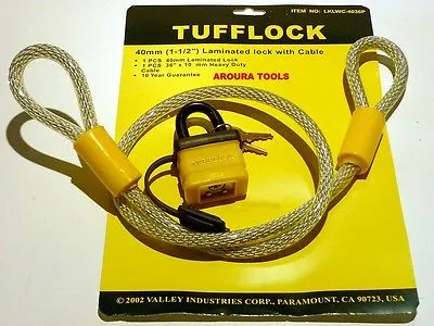 BIKE LOCK STEEL CABLE WITH PADLOCK - PVC COVERED WEATHERPROOF - NEW