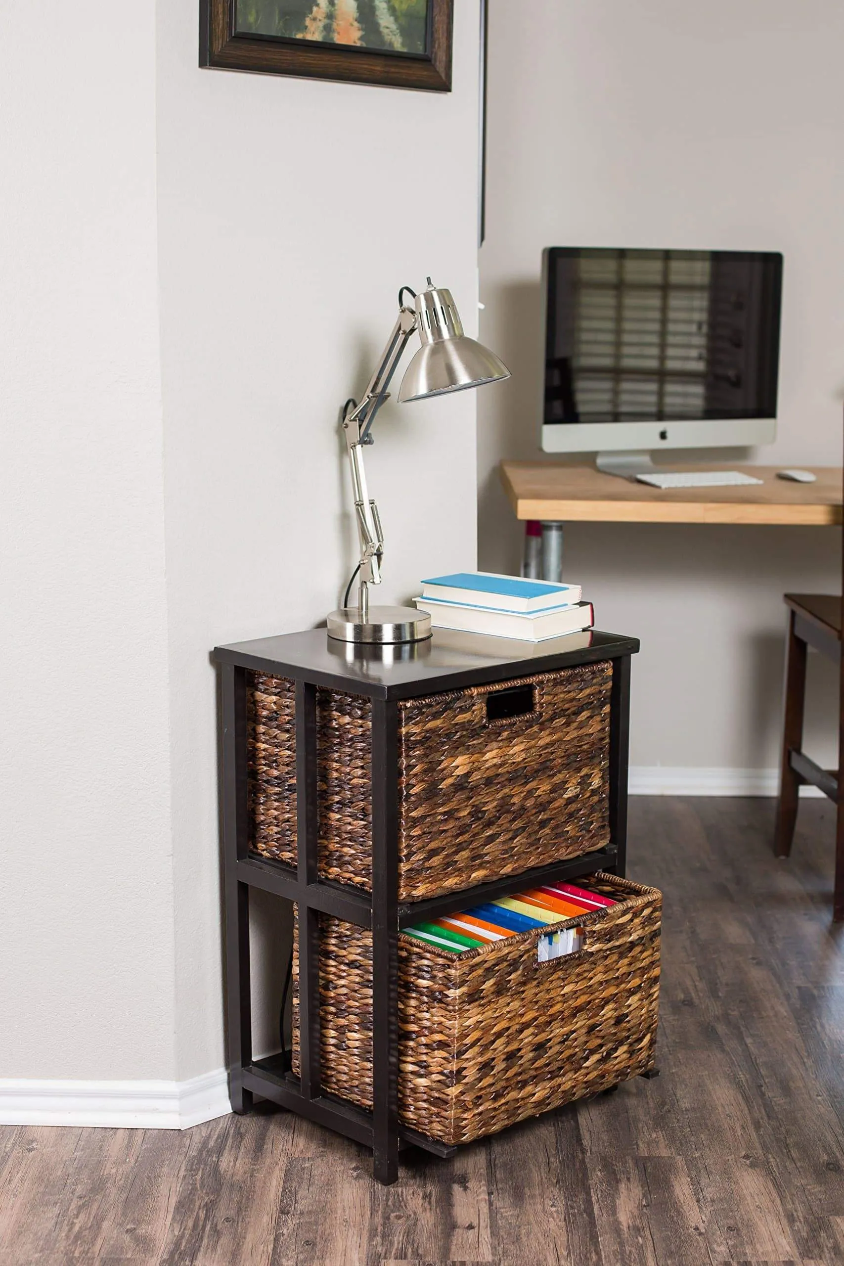 BirdRock Home Abaca 2 Tier File Cubby Cabinet - Vertical Storage Furniture - 2 Drawers - Office Décor - Home Decorative Box Filing - Natural Wood - Delivered Fully Assembled - Hanging Letter and Legal