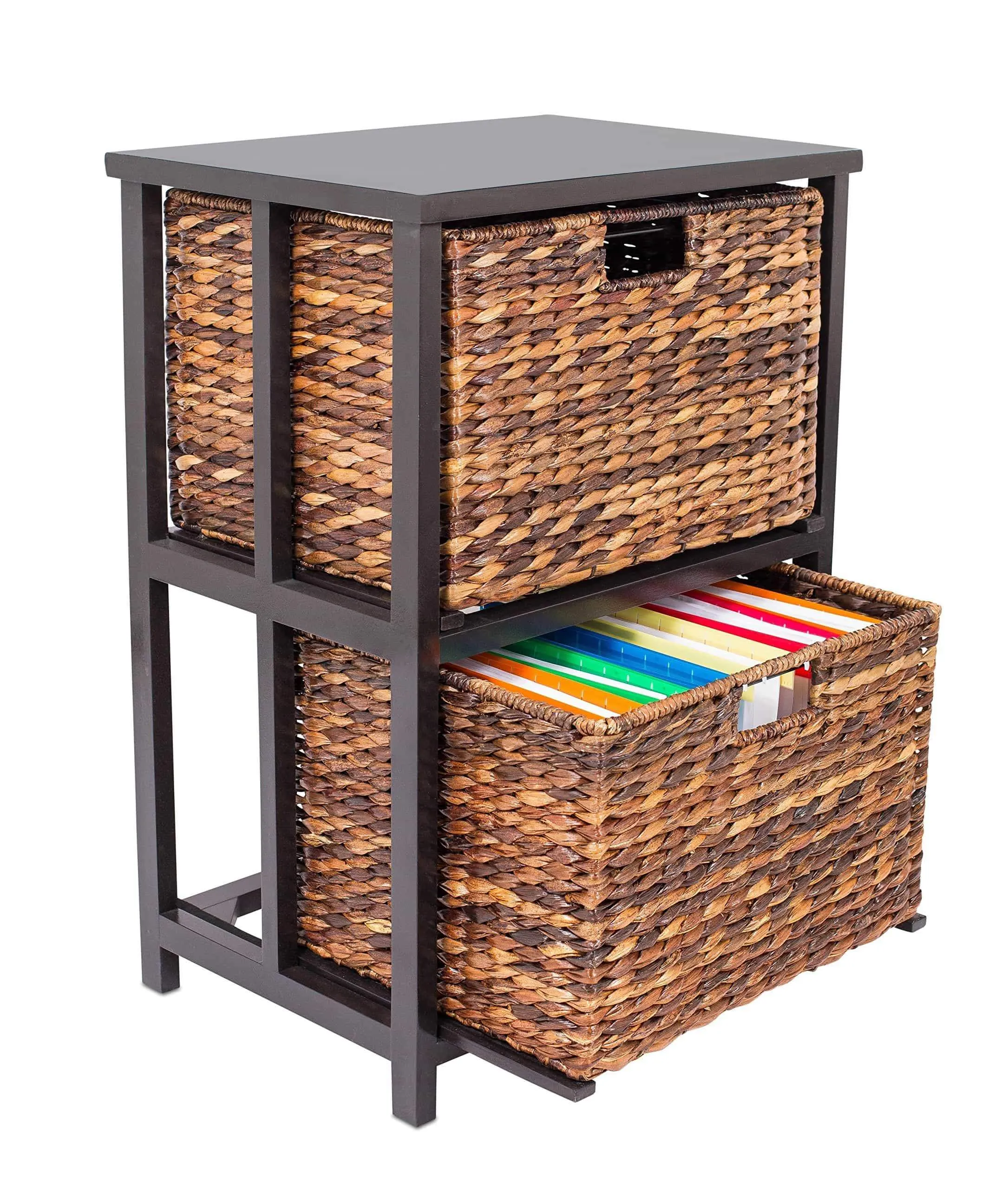 BirdRock Home Abaca 2 Tier File Cubby Cabinet - Vertical Storage Furniture - 2 Drawers - Office Décor - Home Decorative Box Filing - Natural Wood - Delivered Fully Assembled - Hanging Letter and Legal