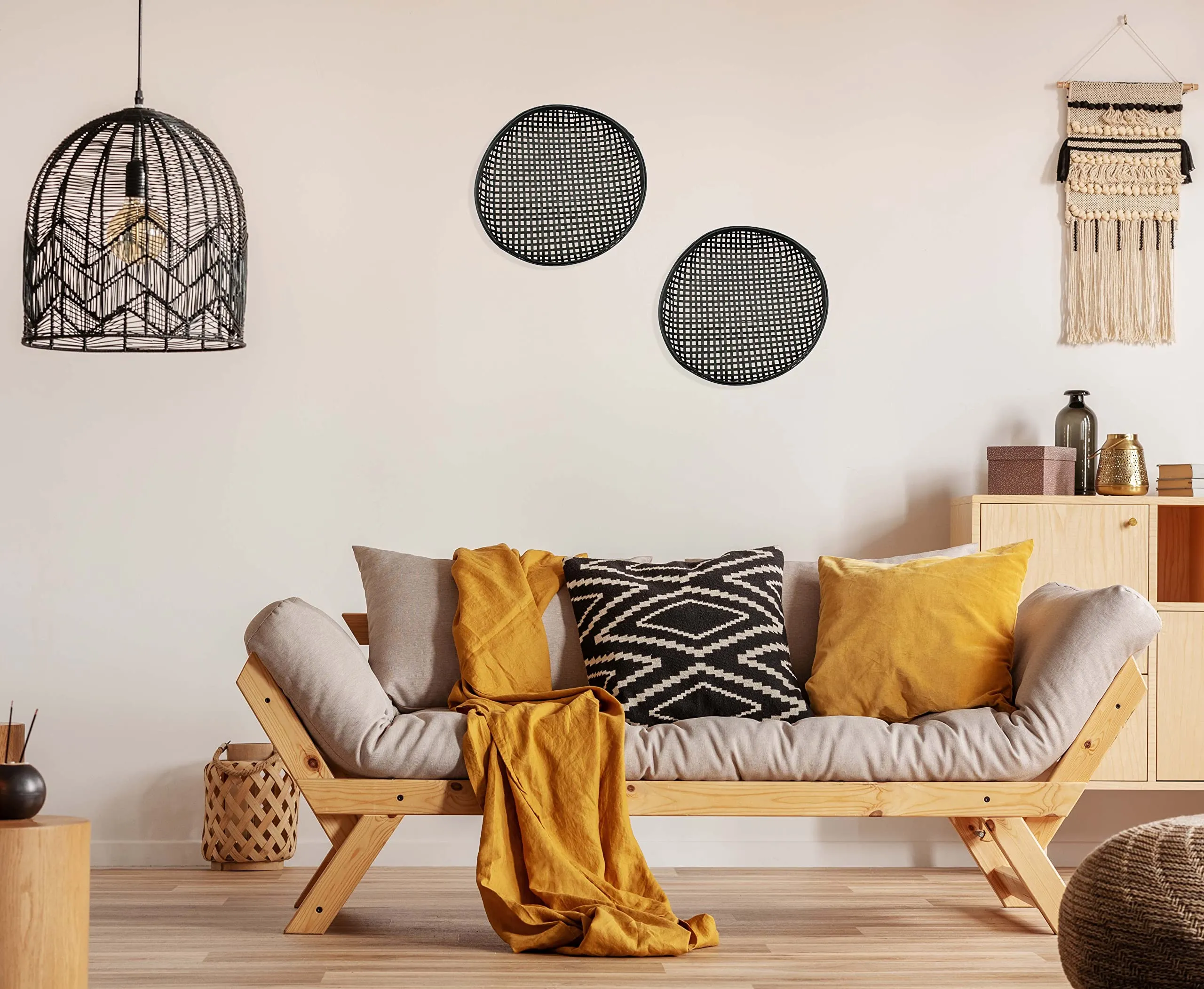 Black Boho Wall Baskets (2-Pack)
